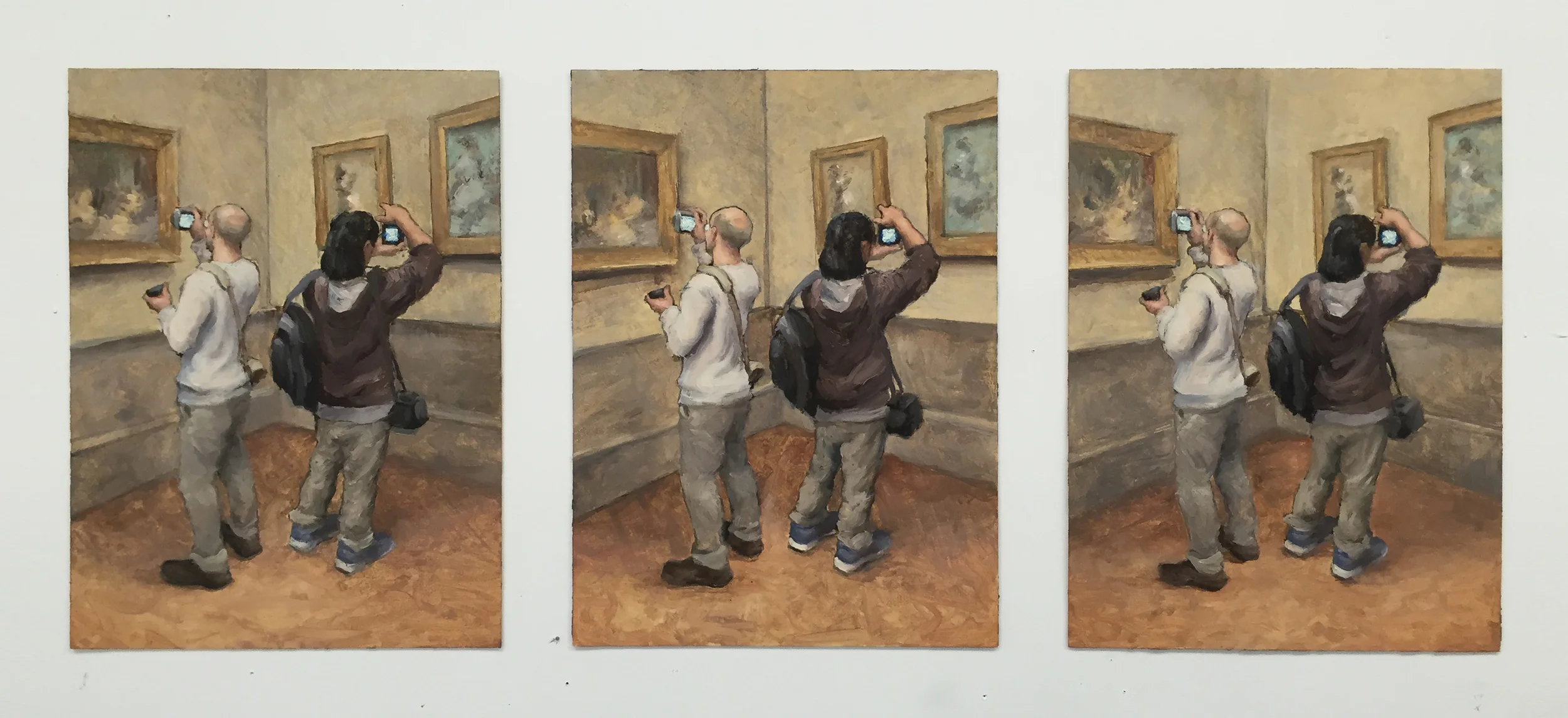 "The Adoration of the Degas" (Triptych), 11" x 14" (x3), Oil on Paper