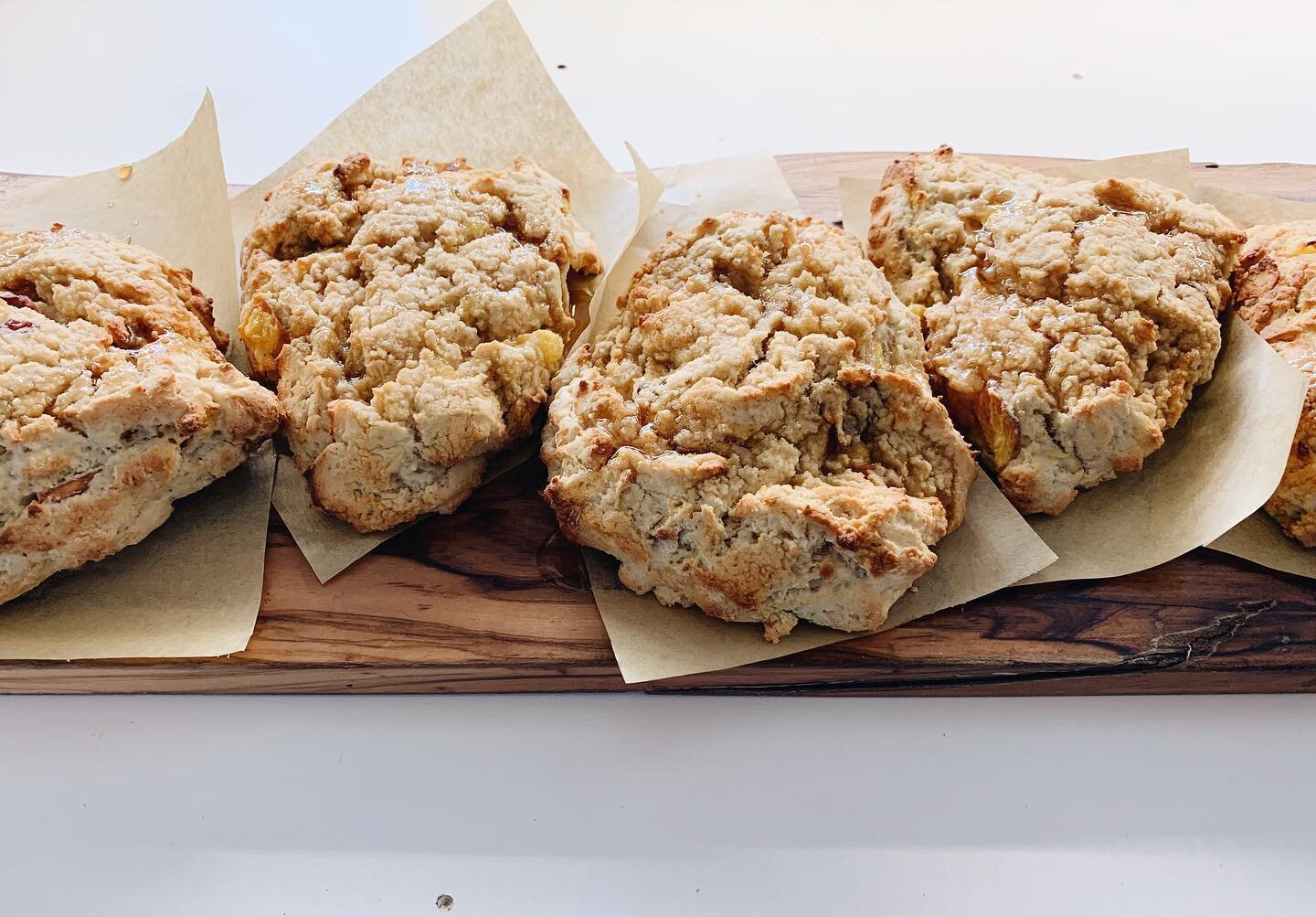 So excited to introduce y&rsquo;all to the brand new peach honey scone✨

Fresh peaches and organic honey make for the perfect summer treat, get &lsquo;em before they&rsquo;re gone!
.
#wheatfree #raleighnc #raleighbakery #raleigh #raleighcoffeeshop #f