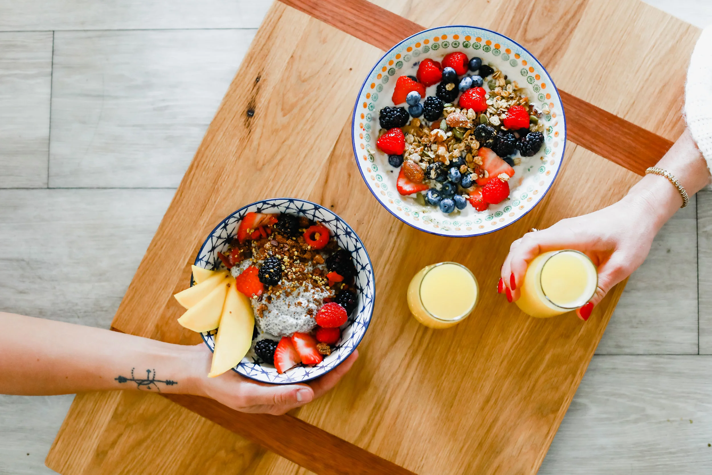 The Granola Girl bowl and the Sunrise Chia Parfait ready for brunch! Photo: Lindley Battle Photography
