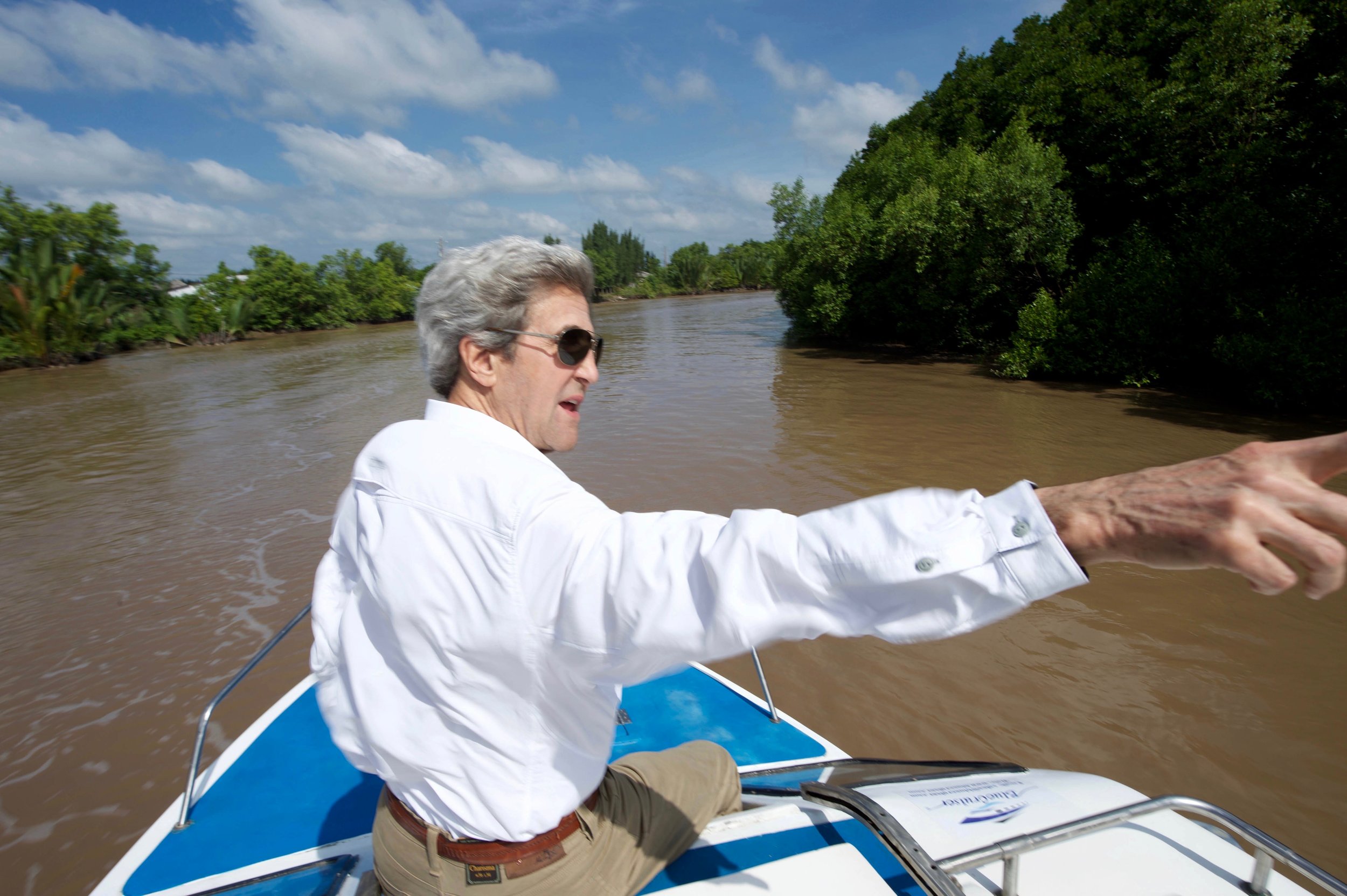 Secretary Kerry finds the spot where he beached his Swift Boat and killed a Viet Cong soldier in an episode later derided during the 2004 presidential campaign. 