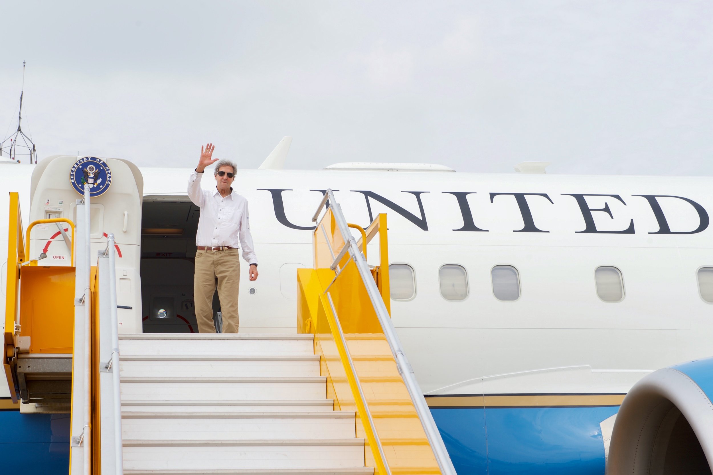  John Kerry waves goodbye after his fourth and final trip to Vietnam as Secretary of State. 