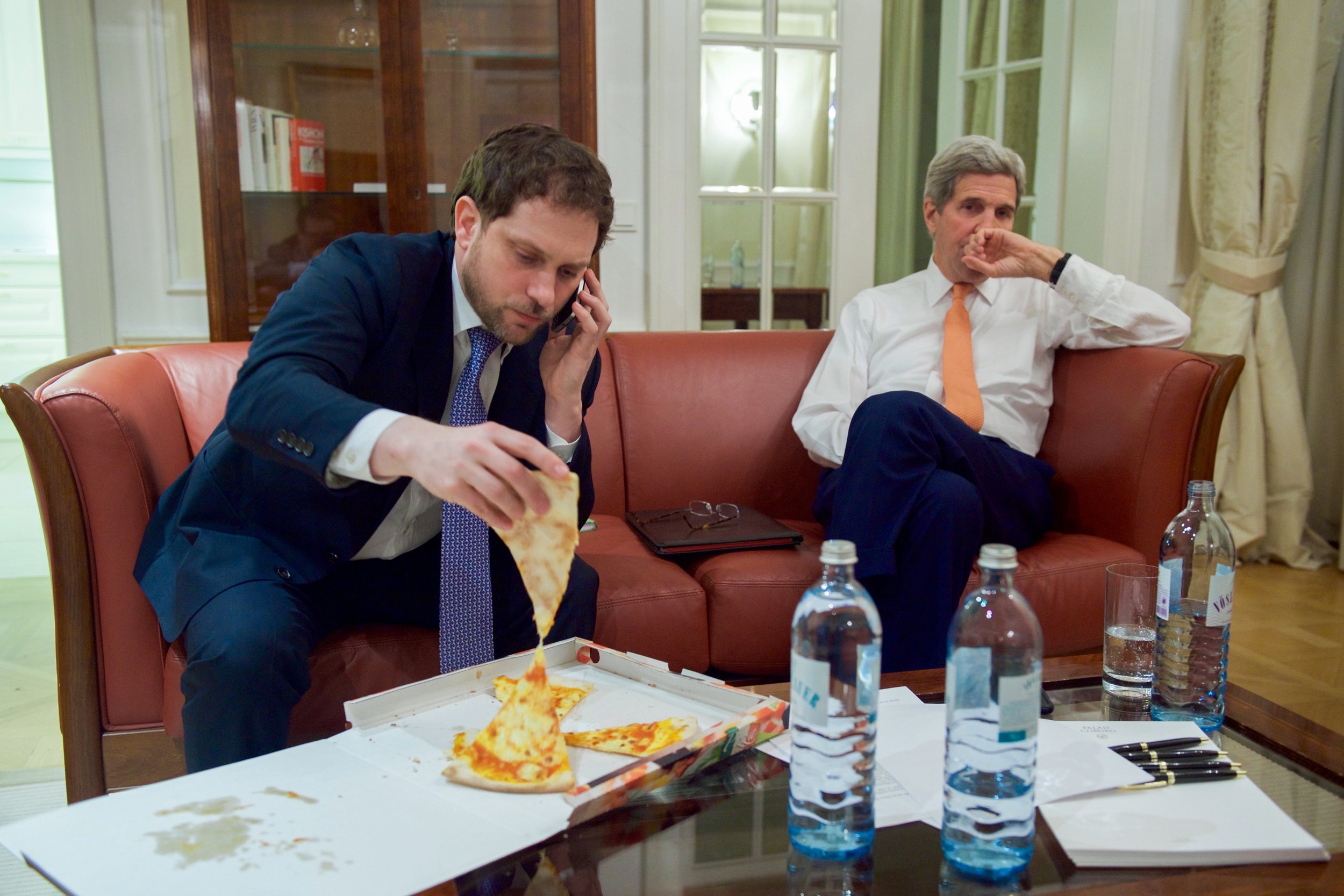  State Department Chief of Staff Jon Finer trying to get some nourishment during a long negotiating session. 