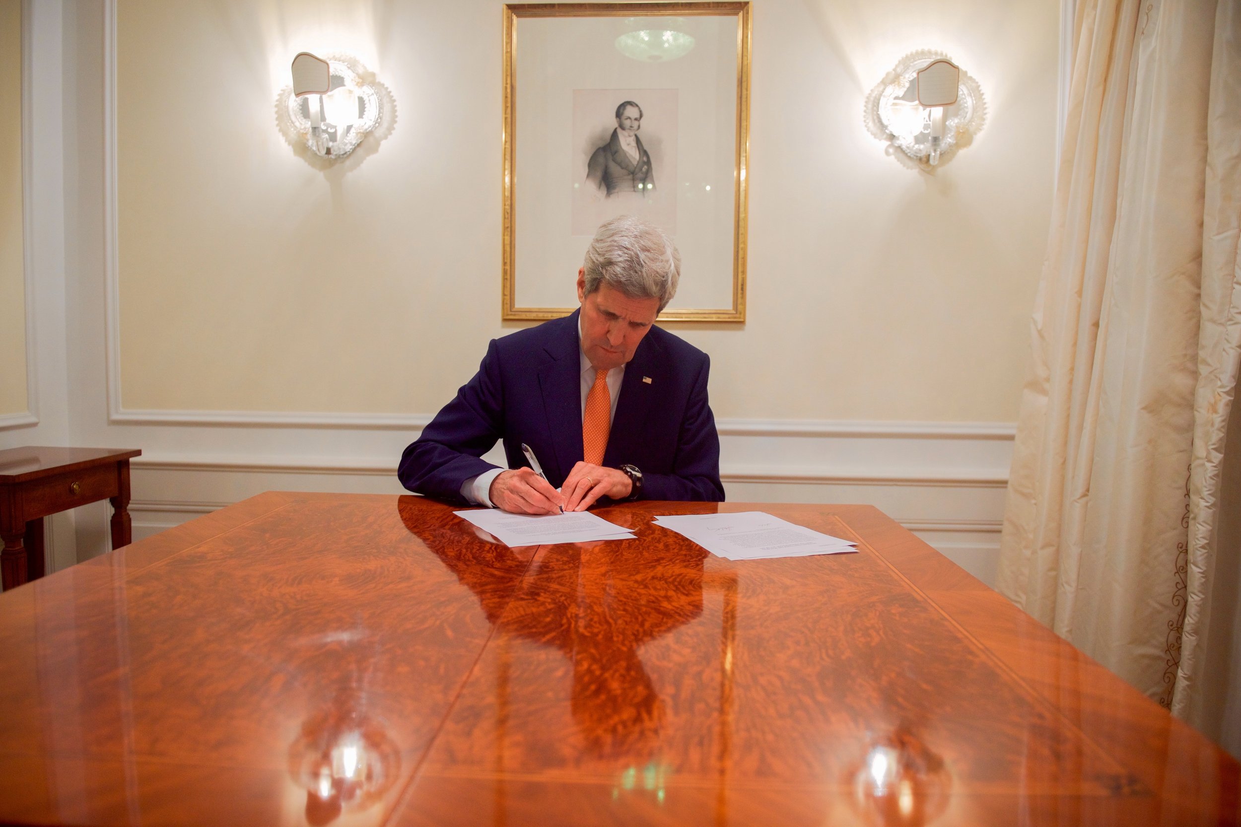  Secretary Kerry signing sanctions relief for Iran after it agreed to the final terms of the nuclear deal. 