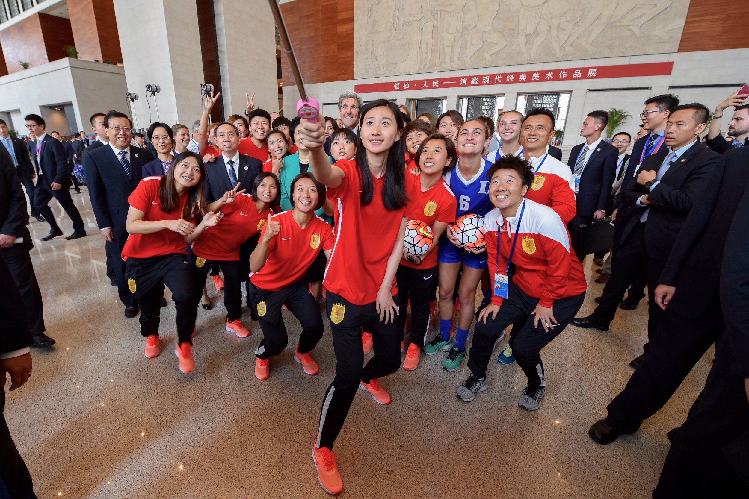  A photo with a Chinese soccer team during a visit to the National Museum on Tiananmen Square. 
