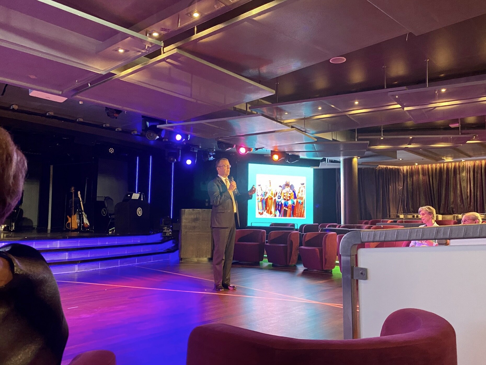  Addressing an audience aboard aboard a cruise ship off Martinique in the Caribbean. 