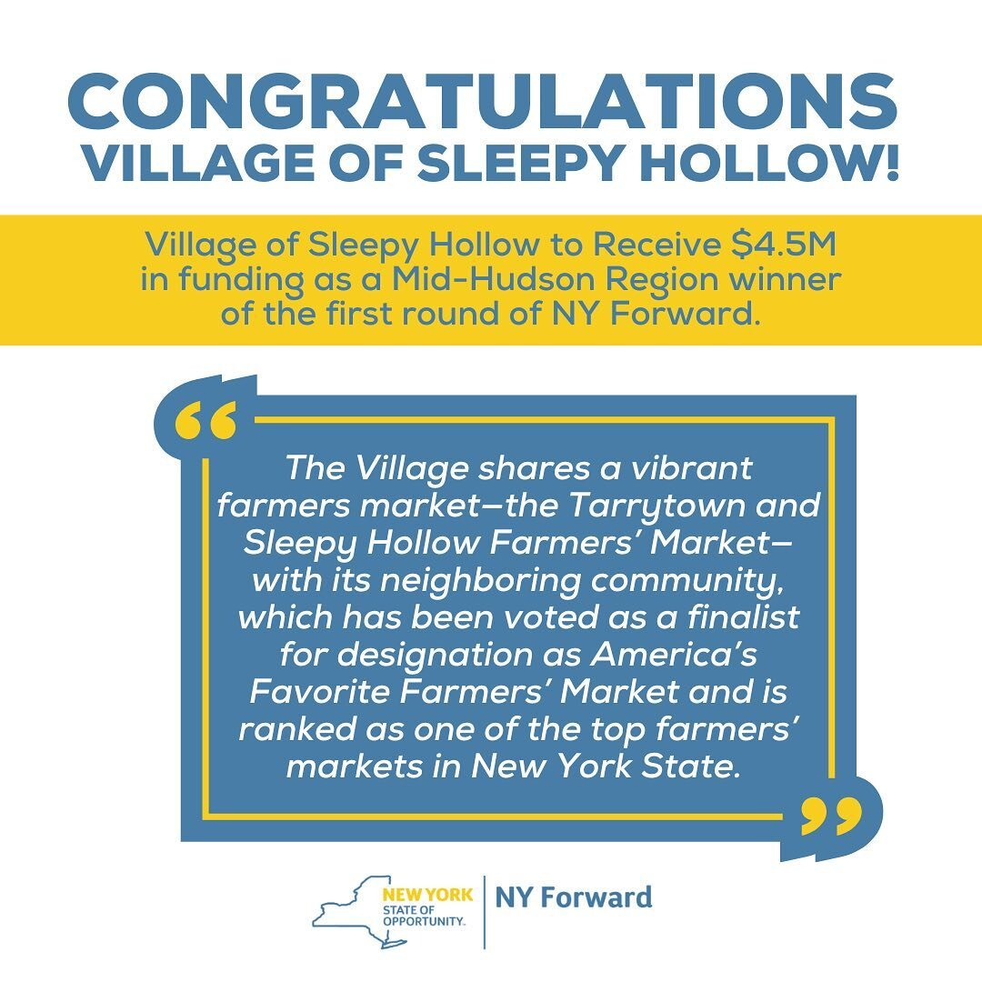 Exciting news happening this week for our Village of Sleepy Hollow! 🎉🎉🎉

They&rsquo;ve been selected to receive $4.5M in funding to revitalize downtown from NY Forward, a component of the State&rsquo;s economic development efforts. 

We are thrill