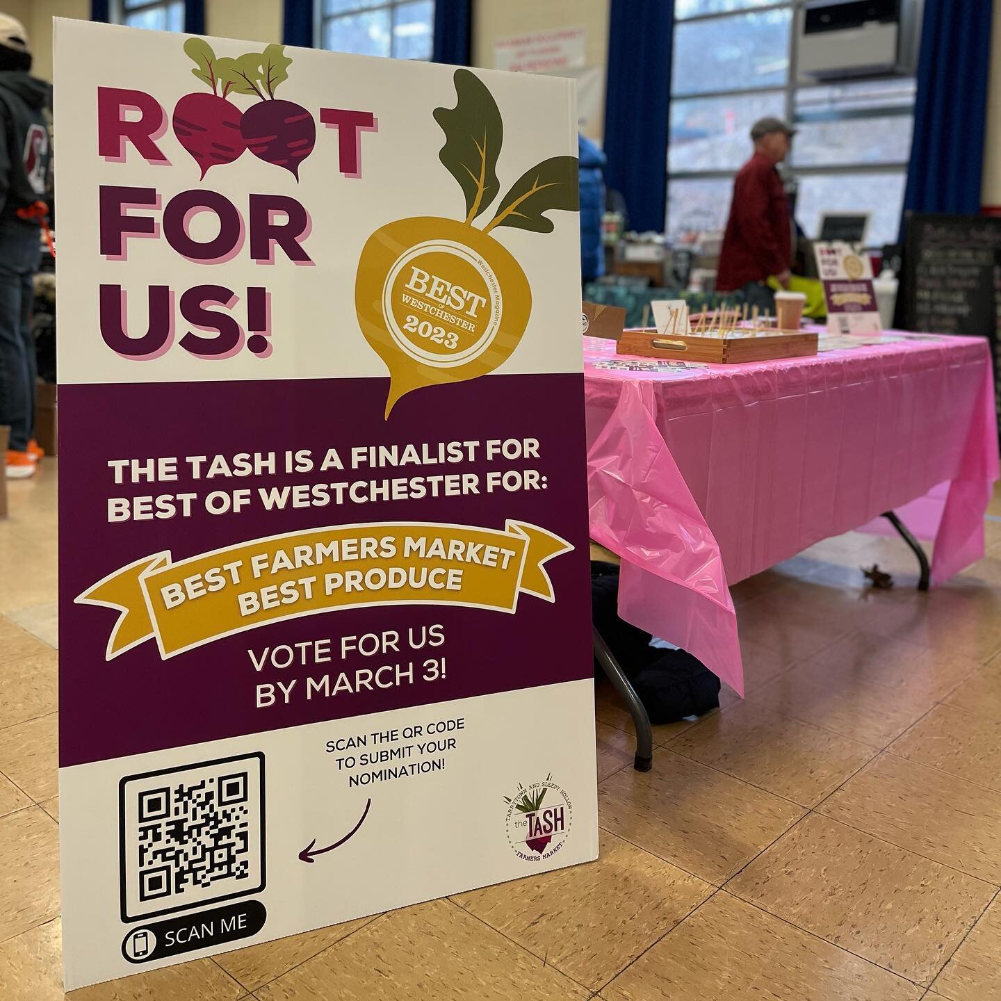 ROOT FOR US! Stop by for samples and stickers today through 12:30 and learn why you should vote 🌟 for us for the Best Farmers Market and Best Produce in Westchester! 💜