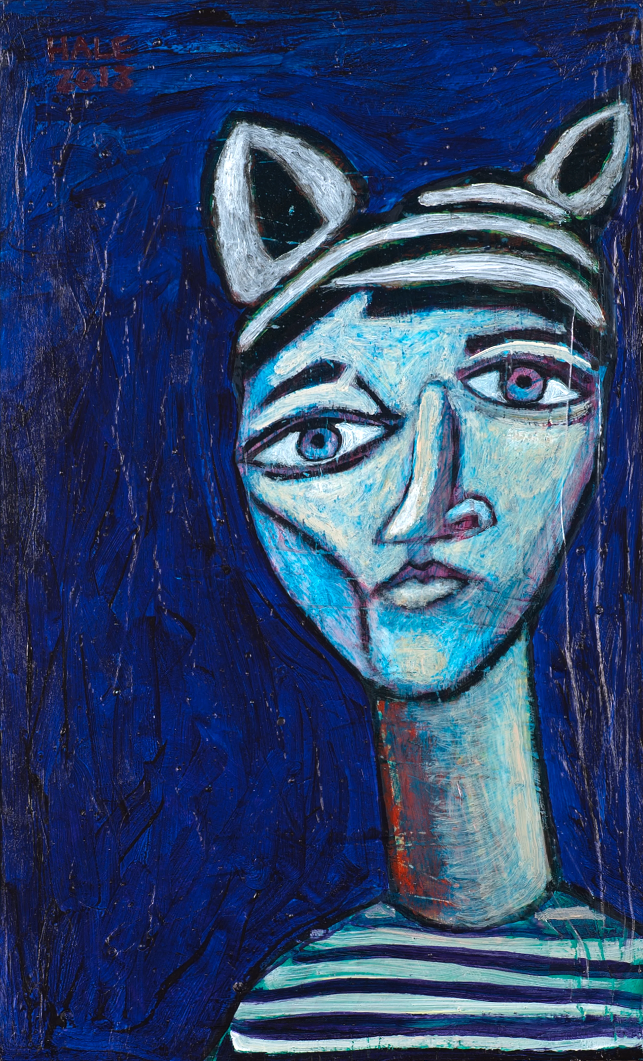 "Racoon Ears" (prisoner), 2013, acrylic on masonite, 20" x 12"