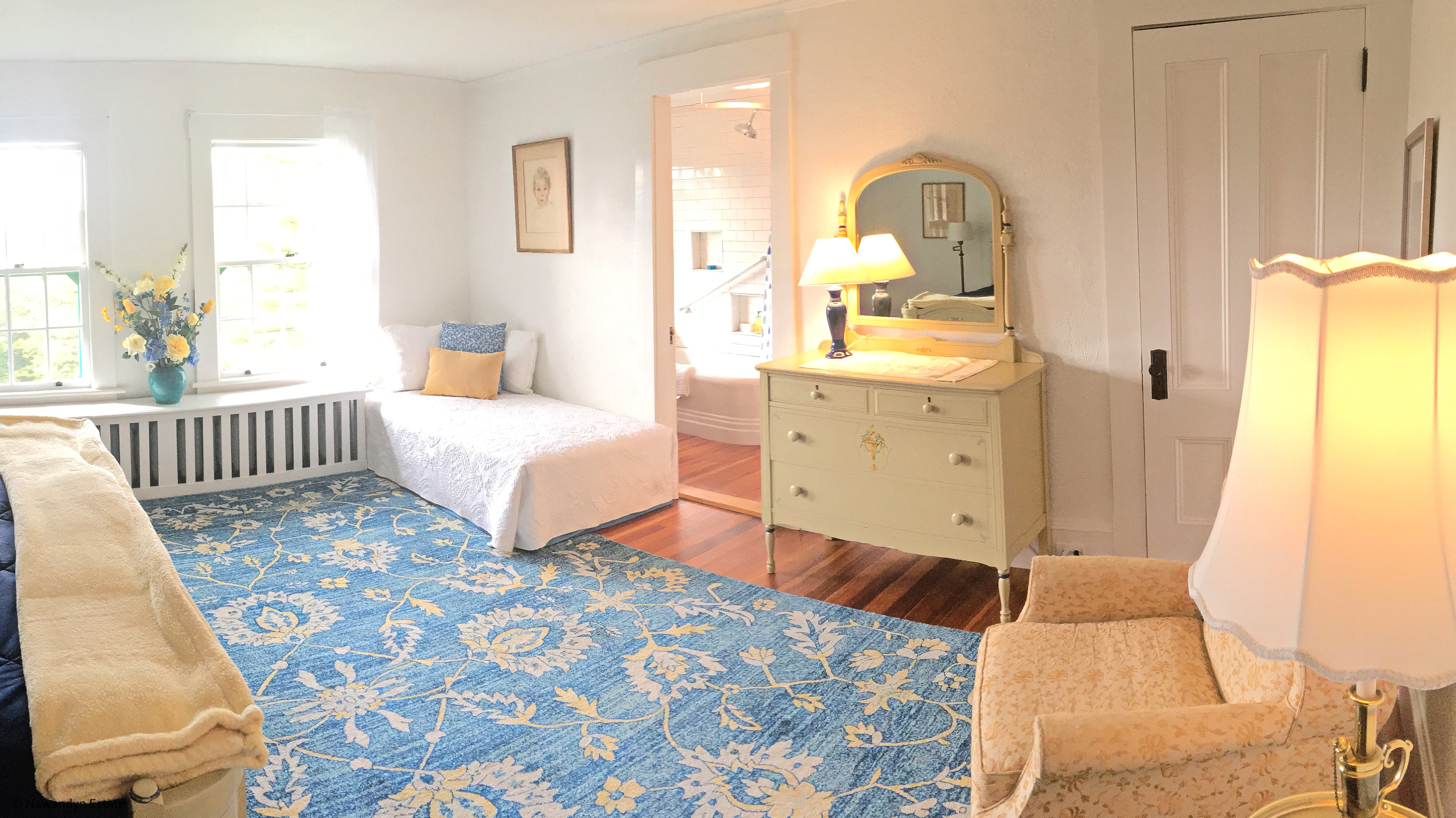 Blue Suite sleeps 3; choose 3 twins or a king and 1 twin.  Bathroom adjoins.