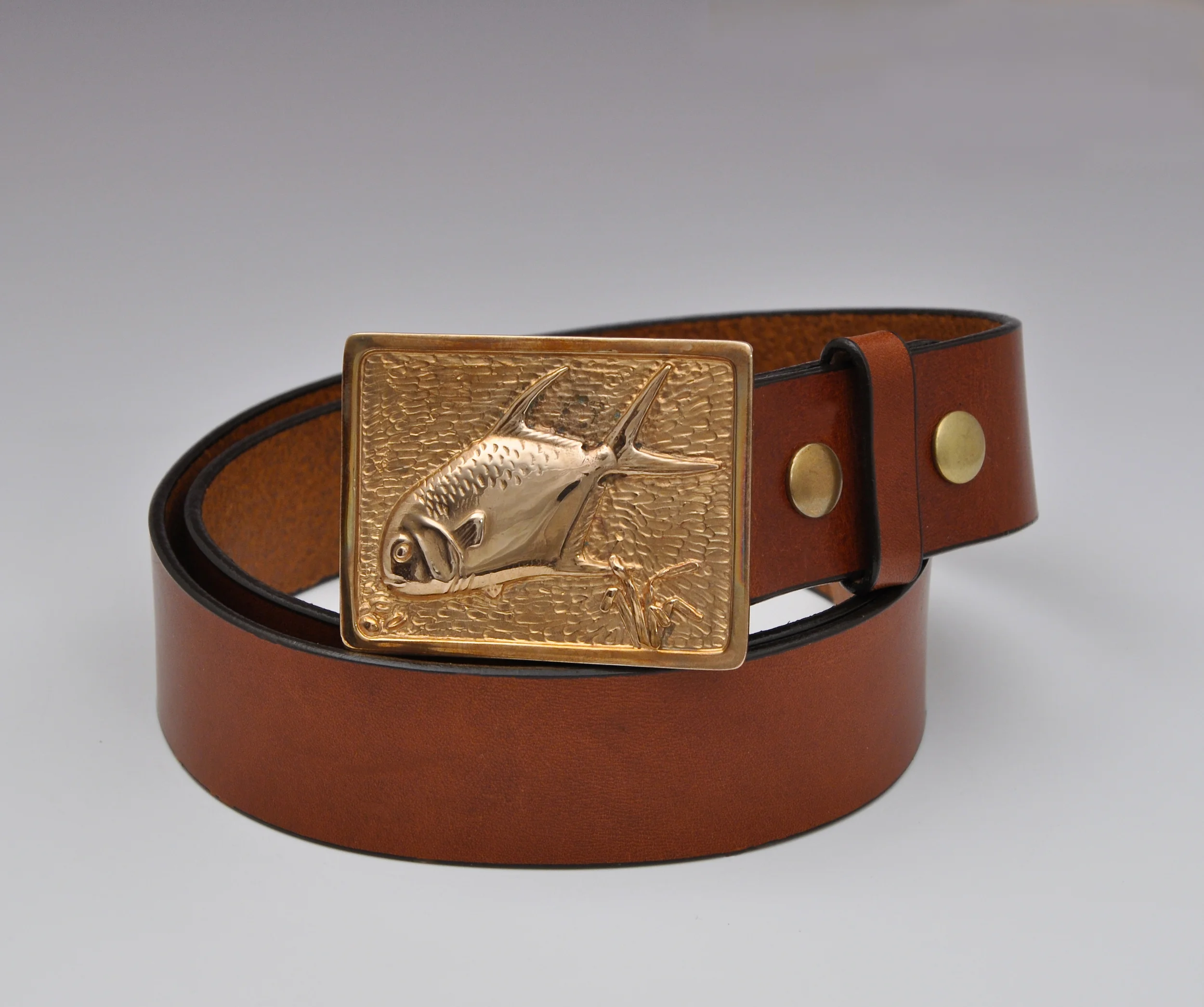 Bronze Permit Tailing Buckle with Chestnut Bridle Leather Belt 
