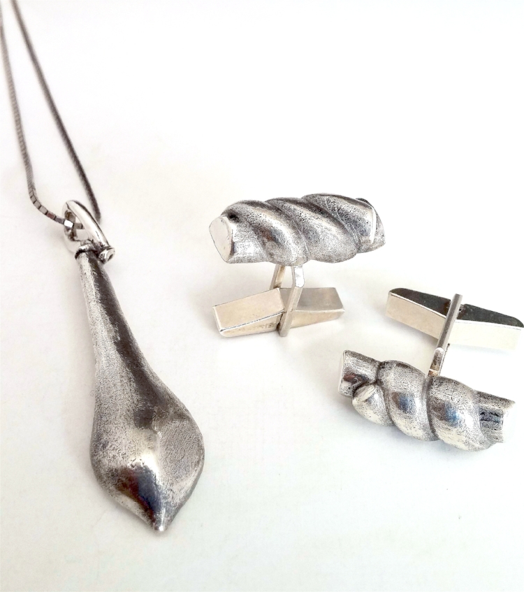 Sterling Wisteria Seedpod Pendant and Vine Cuff LInks