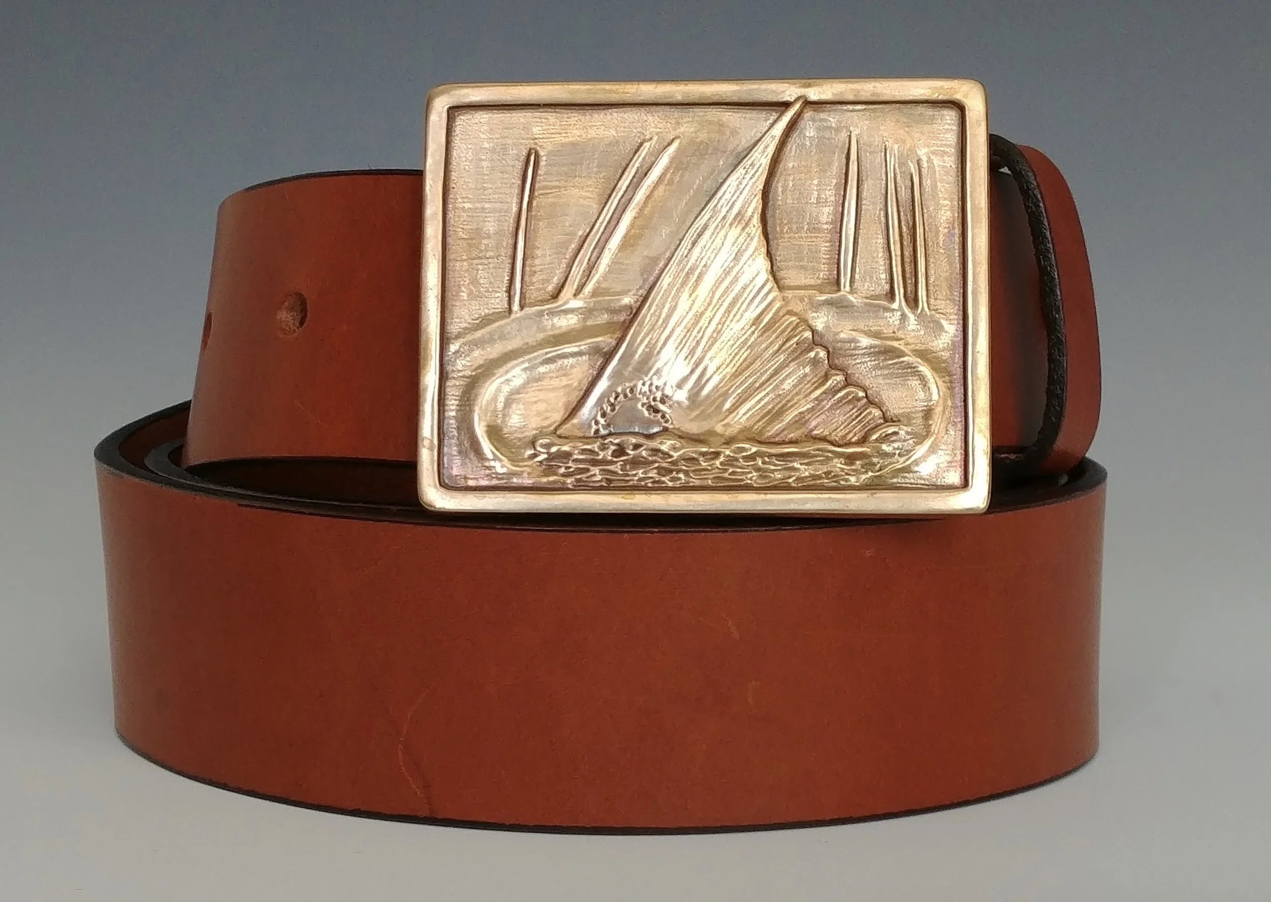 Bronze Redfish Buckle with Hand crafted, Chestnut Leather Strap