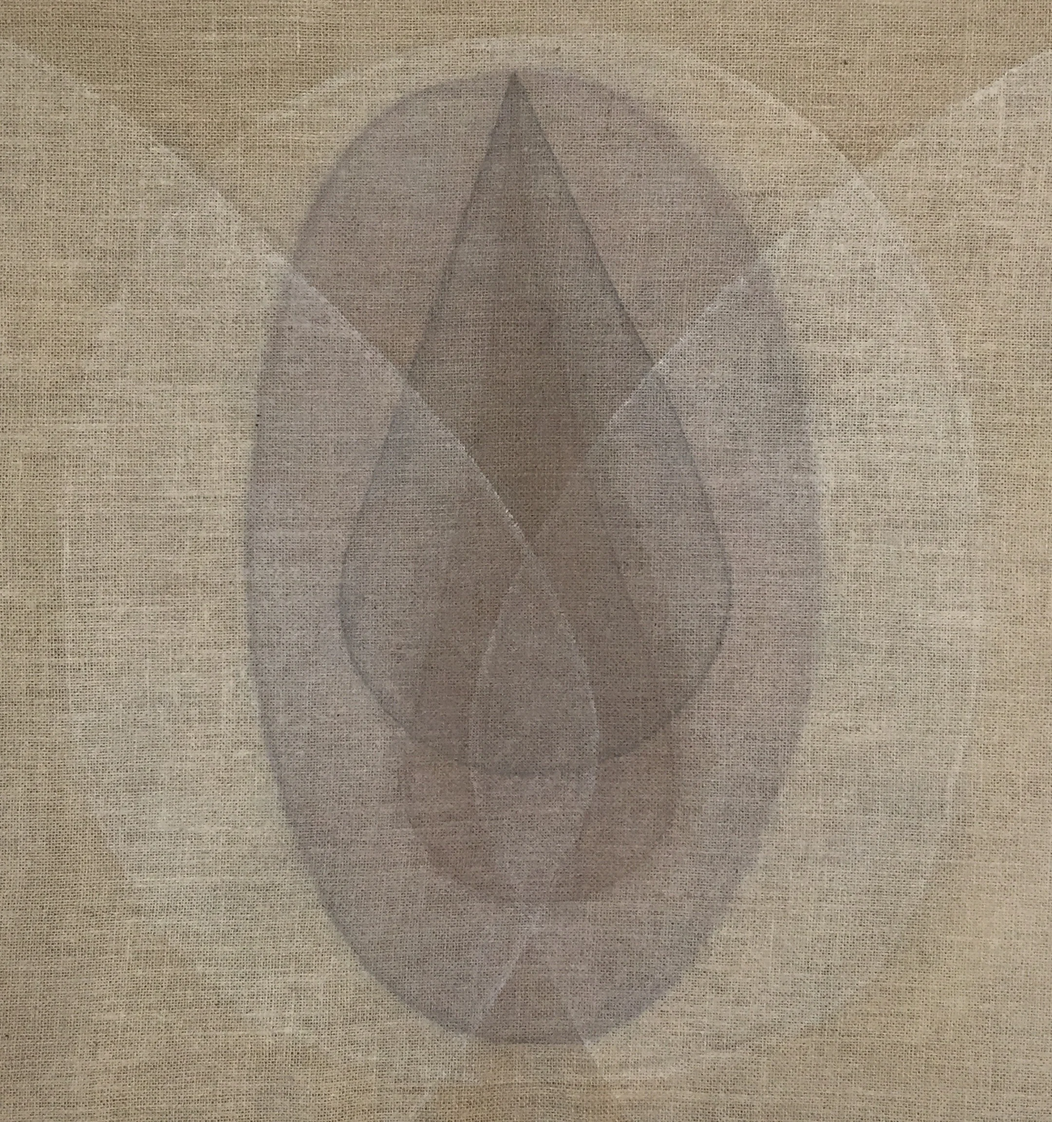 Seed purple-grey , 2018, Ash, powdered quartz and walnut hull on burlap, 31 x 29 in (79 x 74 cm)