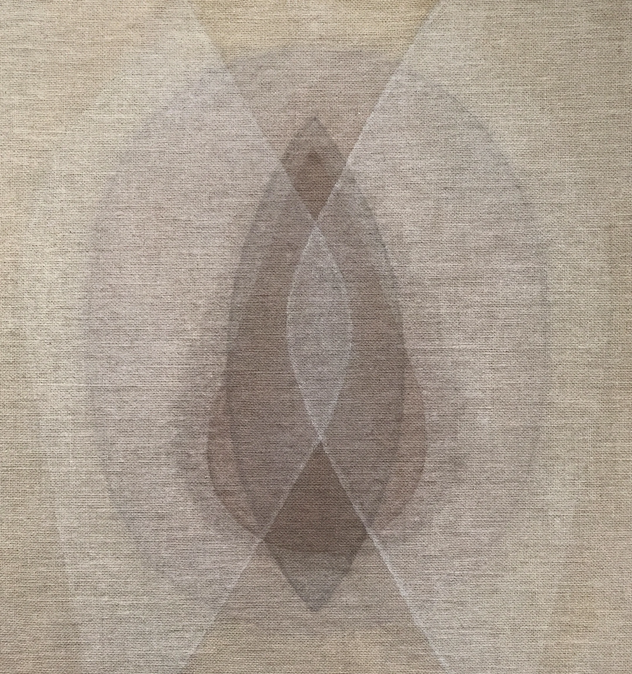 Seed white-purple , 2018, Ash, powdered quartz and walnut hull on burlap, 31 x 29 in (79 x 74 cm)