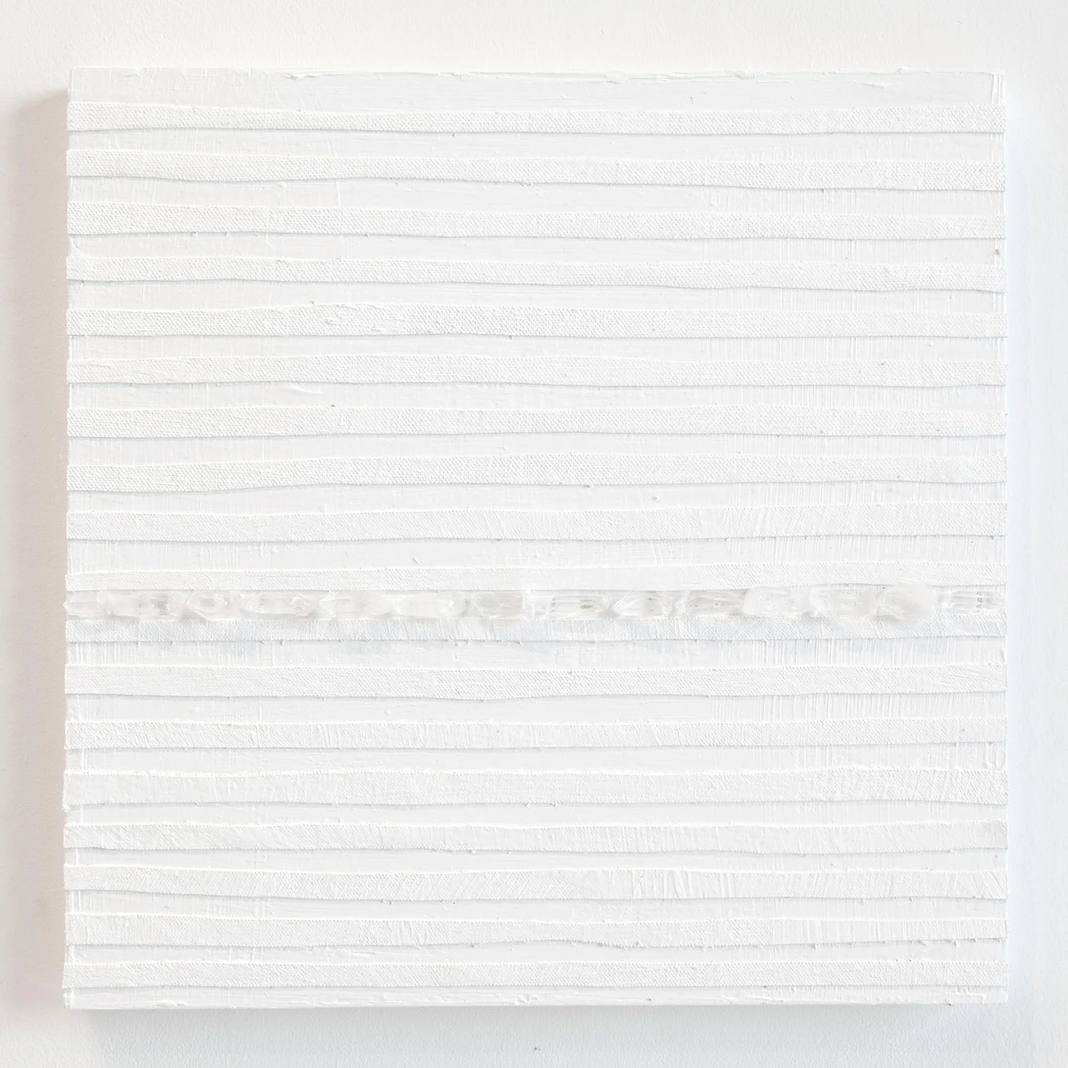 Crystal Cut Levitation #18 , 2019, Quartz crystal, acrylic and linen on wood panel 12 x 12 in (30.48 x 30.48 cm)
