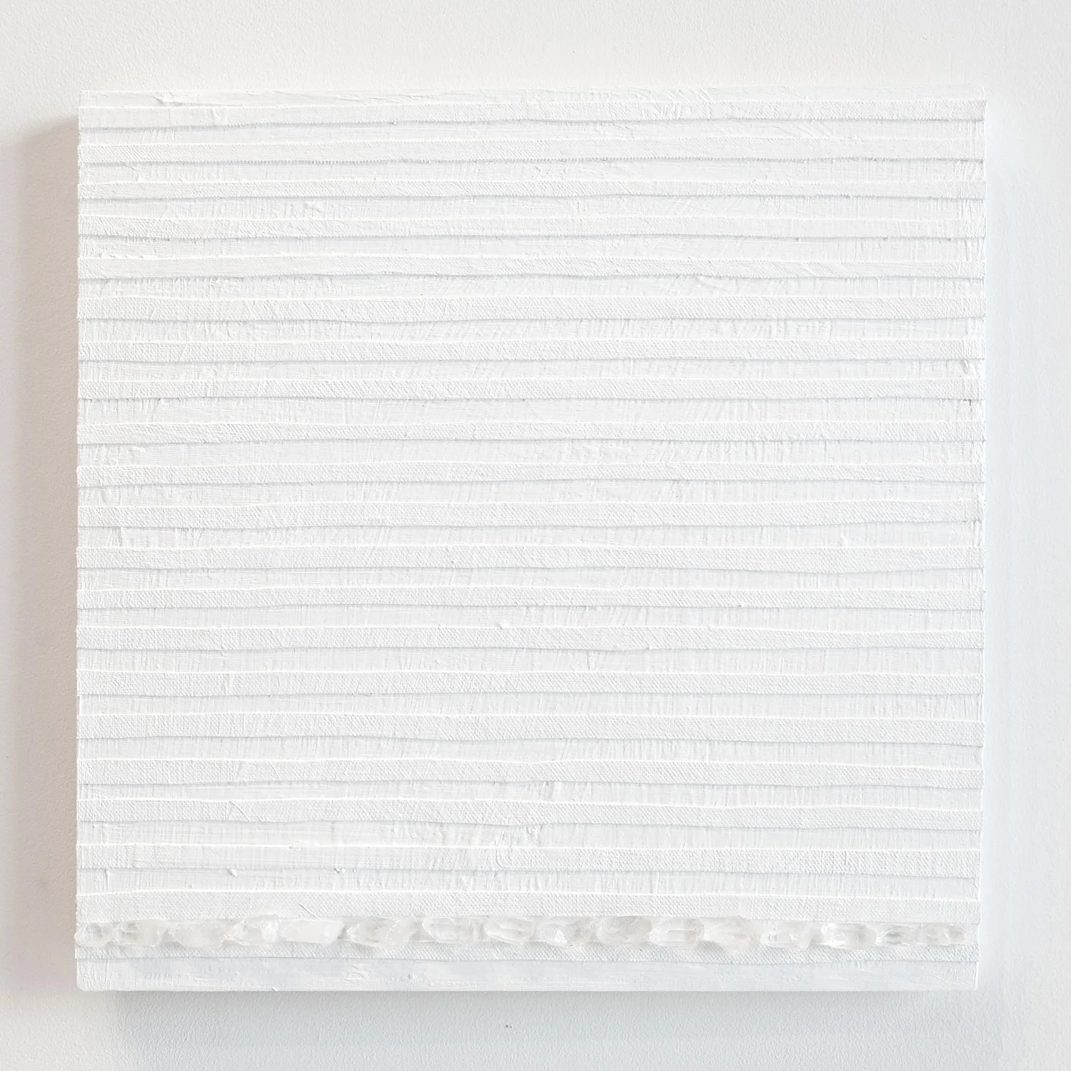 Crystal Cut Levitation #26 , 2019, Quartz crystal, acrylic and linen on wood panel 12 x 12 in (30.48 x 30.48 cm)