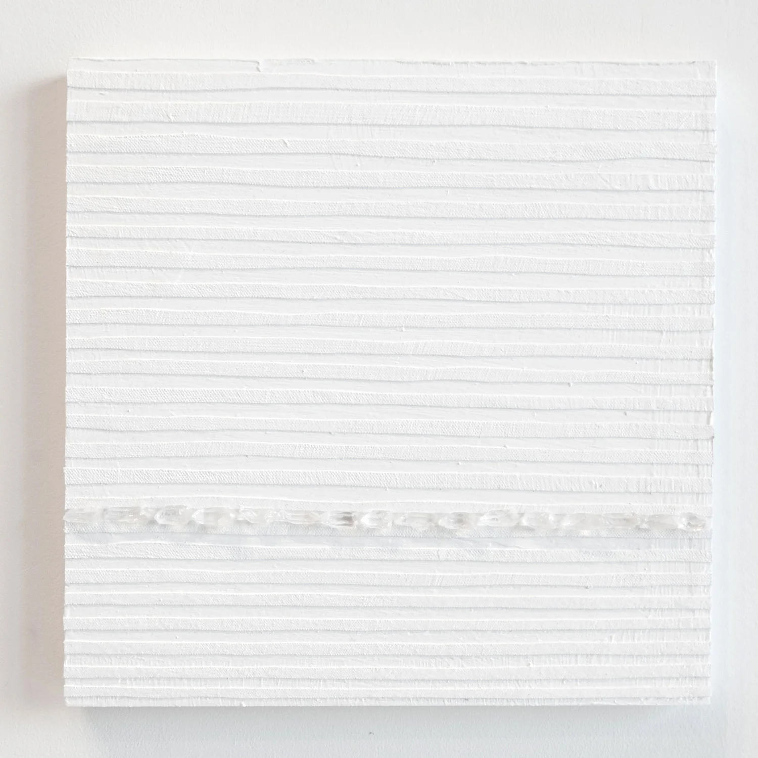 Crystal Cut Levitation #27 , 2019, Quartz crystal, acrylic and linen on wood panel 12 x 12 in (30.48 x 30.48 cm)