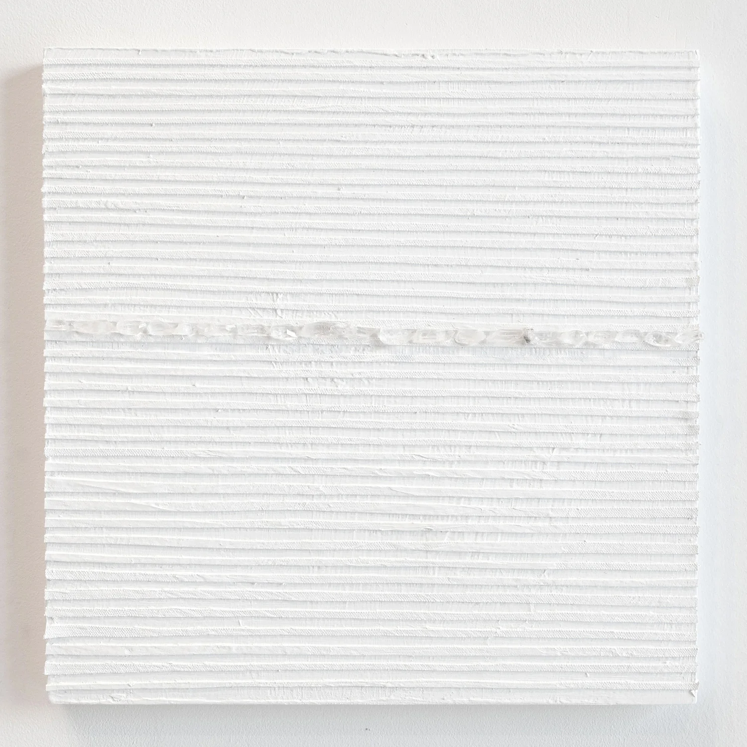 Crystal Cut Levitation #33 , 2019, Quartz crystal, acrylic and linen on wood panel 12 x 12 in (30.48 x 30.48 cm)