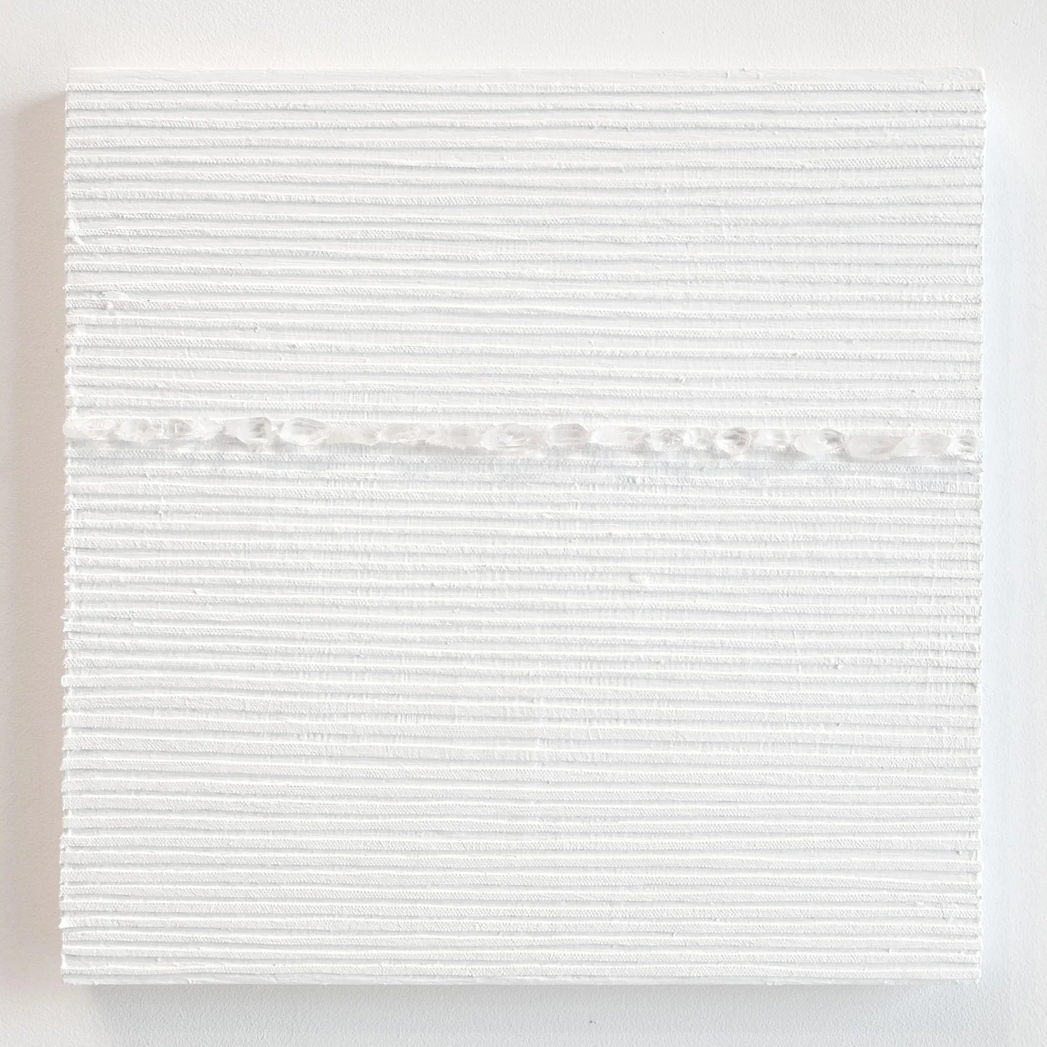Crystal Cut Levitation #38 , 2019, Quartz crystal, acrylic and linen on wood panel 12 x 12 in (30.48 x 30.48 cm)