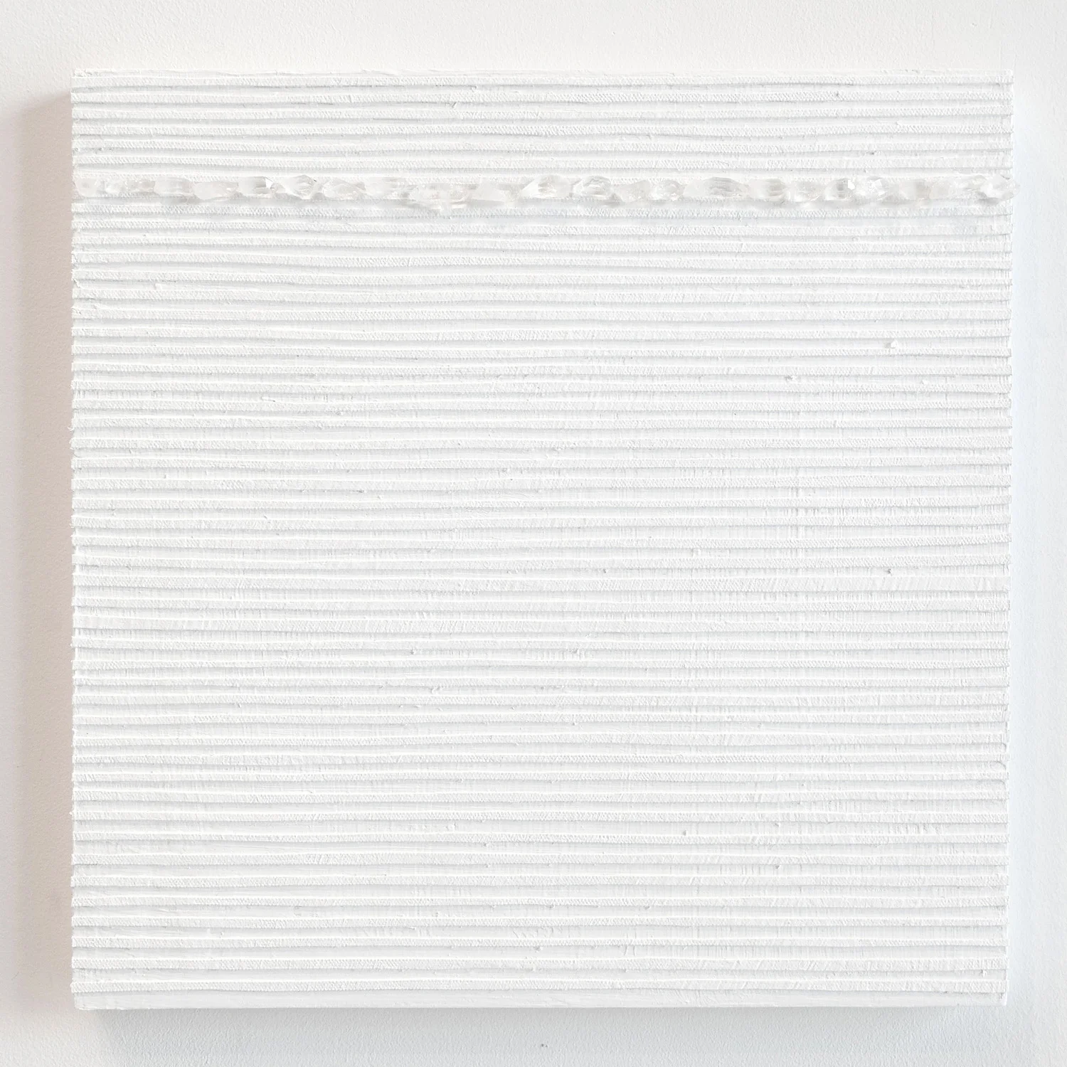 Crystal Cut Levitation #39 , 2019, Quartz crystal, acrylic and linen on wood panel 12 x 12 in (30.48 x 30.48 cm)