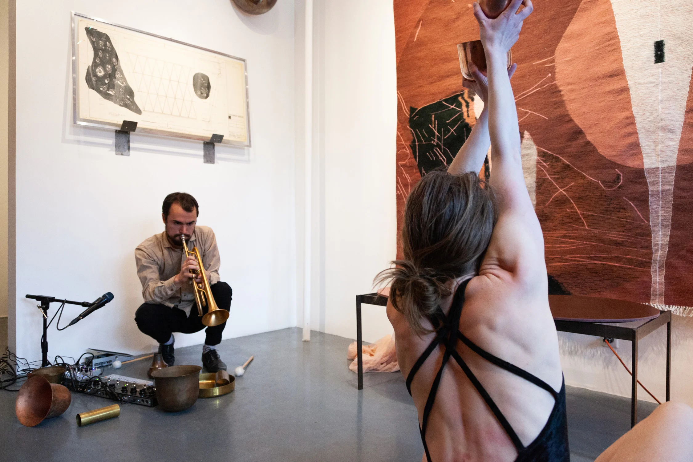 Sarah Entwistle with Rhys Tivey and Natalie Deryn Johnson, You shout first, and I will shout after, performance at signs and symbols, March 10, 2019