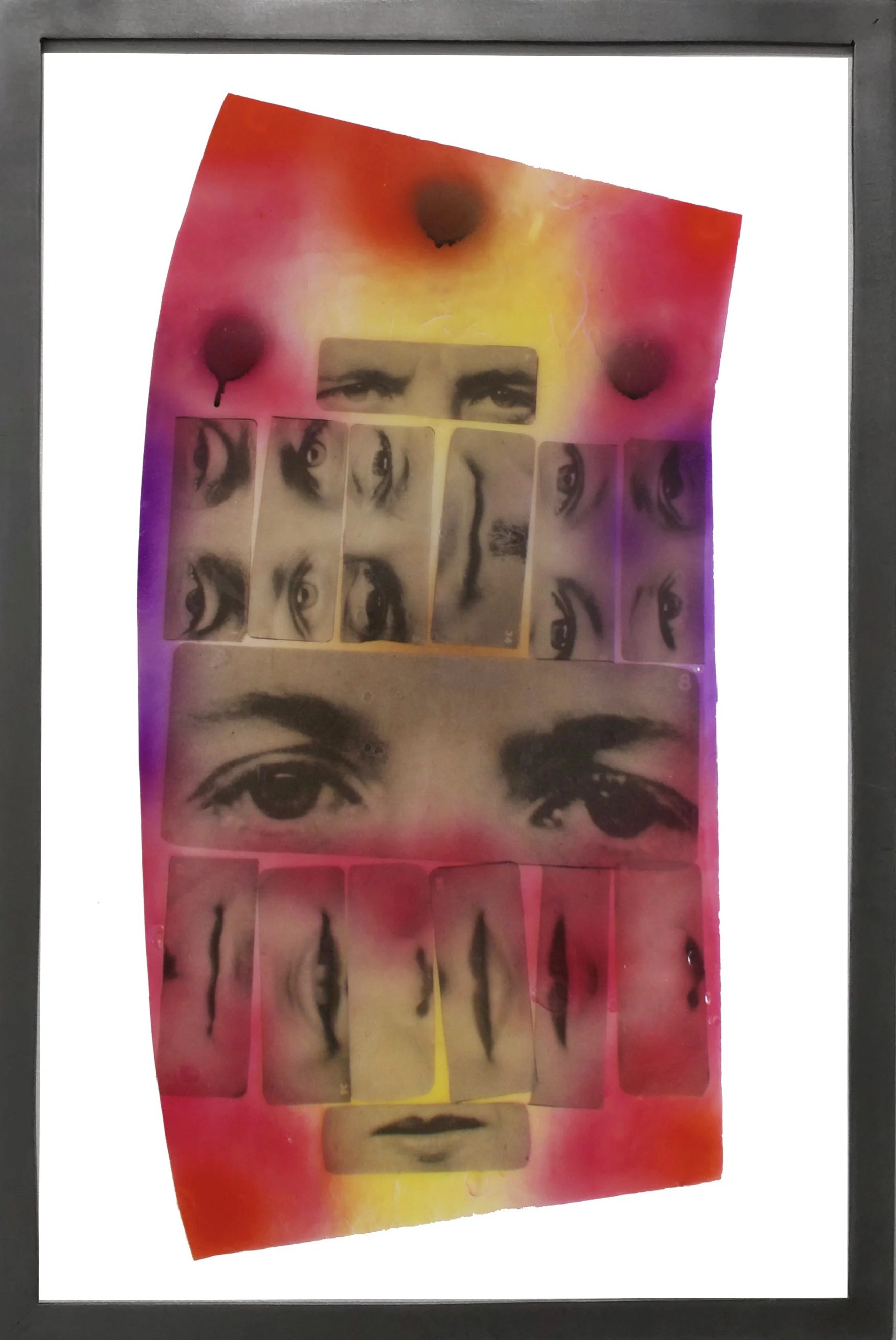 Rachel Libeskind, Self-Centered, 2019, collage on Japanese paper with fabric hardener and acrylic airbrush pigment, in steel artist-made frame, 11 x 22 inches (27.94 x 55.88 cm)