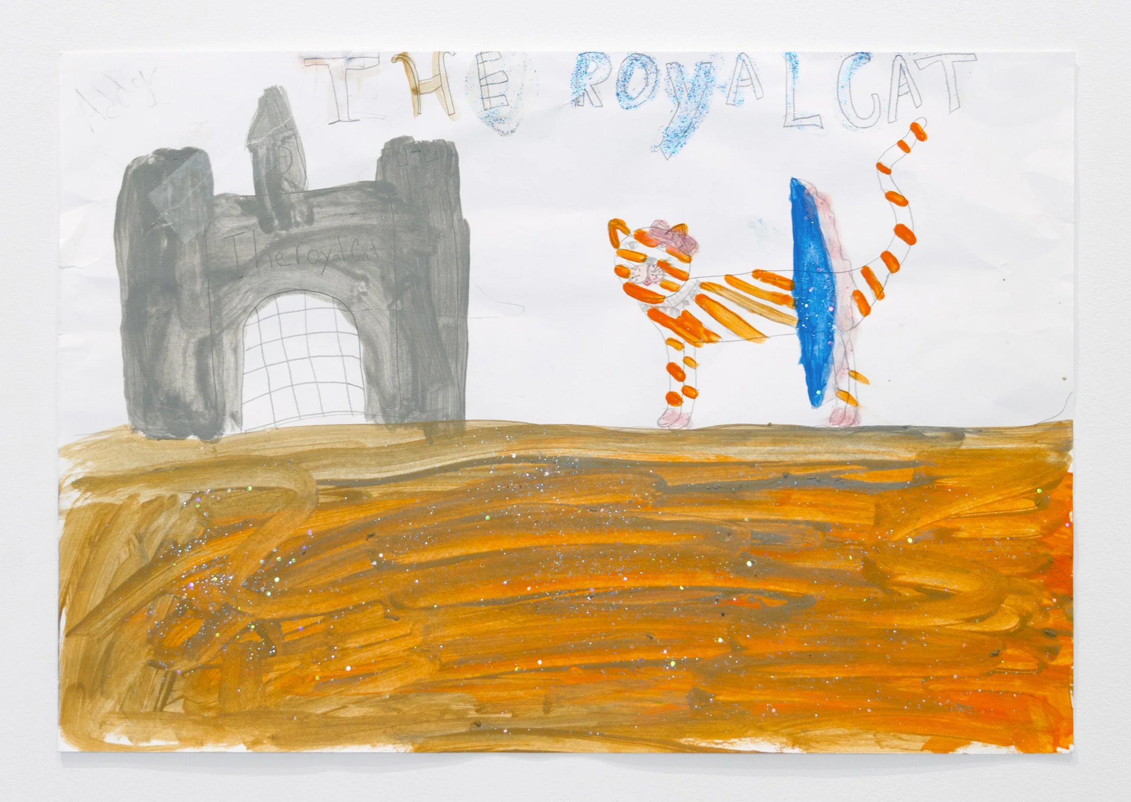 Adelae DeNike Palmer Royal Cat , 2019 Acrylic, glitter and pencil on paper 8.25 x 12 inches (21 x 30.5 cm) Starting bid: $20