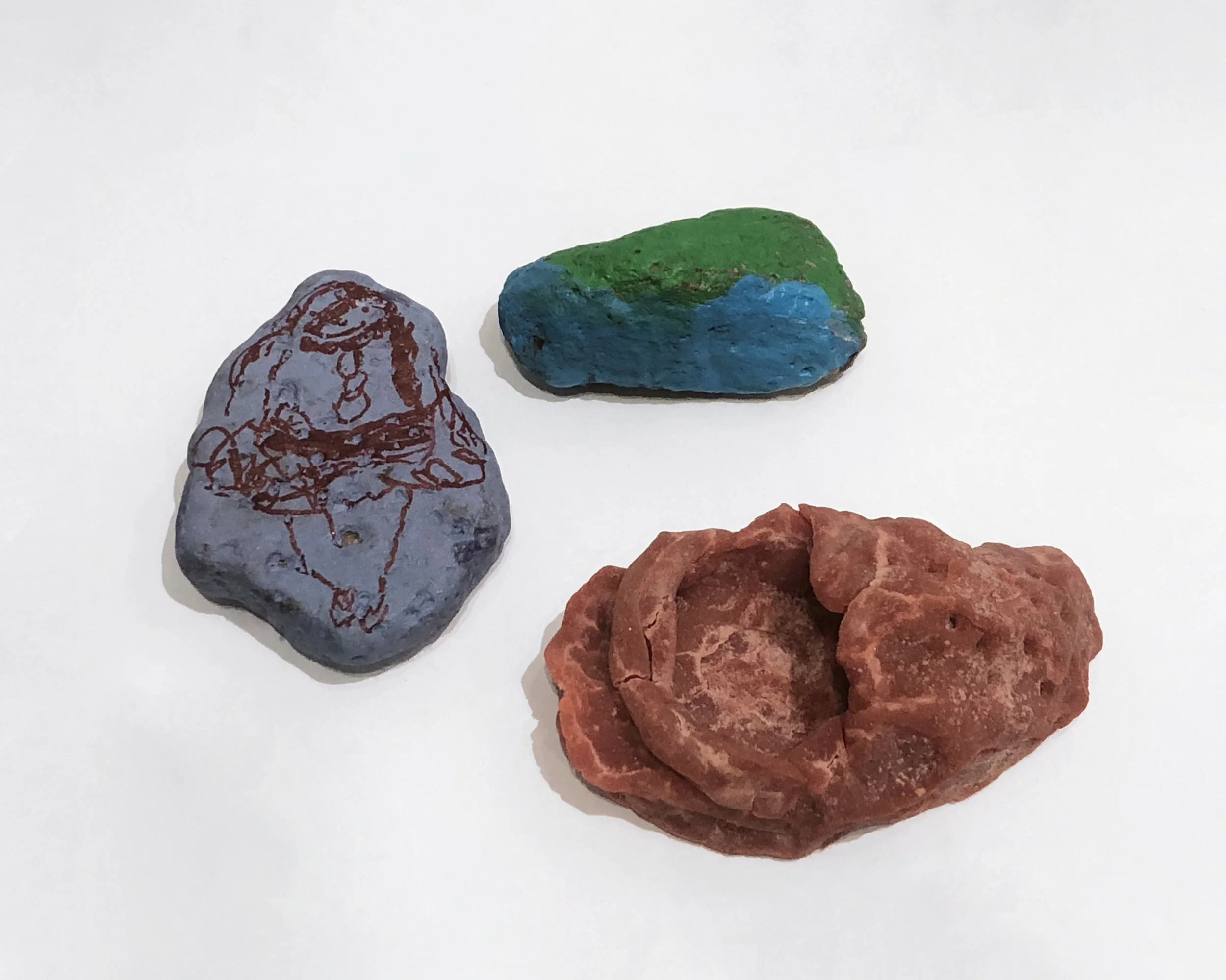 Djuna Pascher The Rock and the Croc , 2019 Homemade Play-Doh (flour, water, salt, cream of tartar, food coloring), rock and acrylic paint Croc: 4.5 x 2.5 x 1.5 inches (11.43 x 6.35 x 3.81 cm) Purple rock: 2.5 x 4 x 1 inches (6.35 x 10.16 x 2.54 cm) Green rock: 3 x 2 x 1 inches (7.62 x 5.08 x 2.54 cm) Starting bid: $20