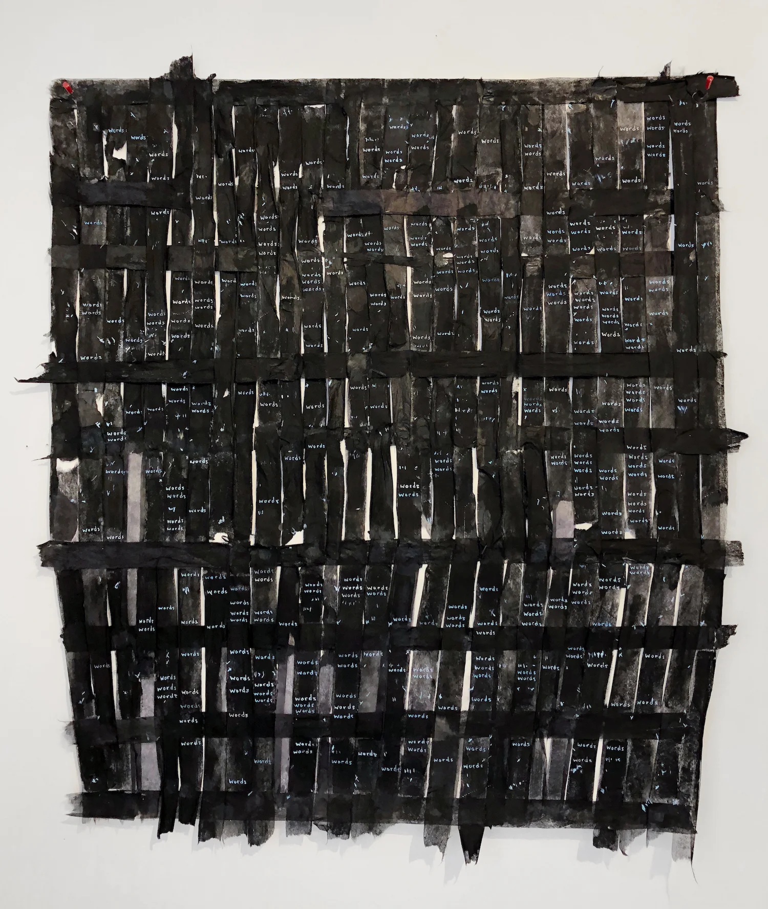 Annabel Daou, words, words, words , 2019, Ink on Japanese paper tape, mounted on paper, 34 x 32 inches (86.36 x 81.28 cm)