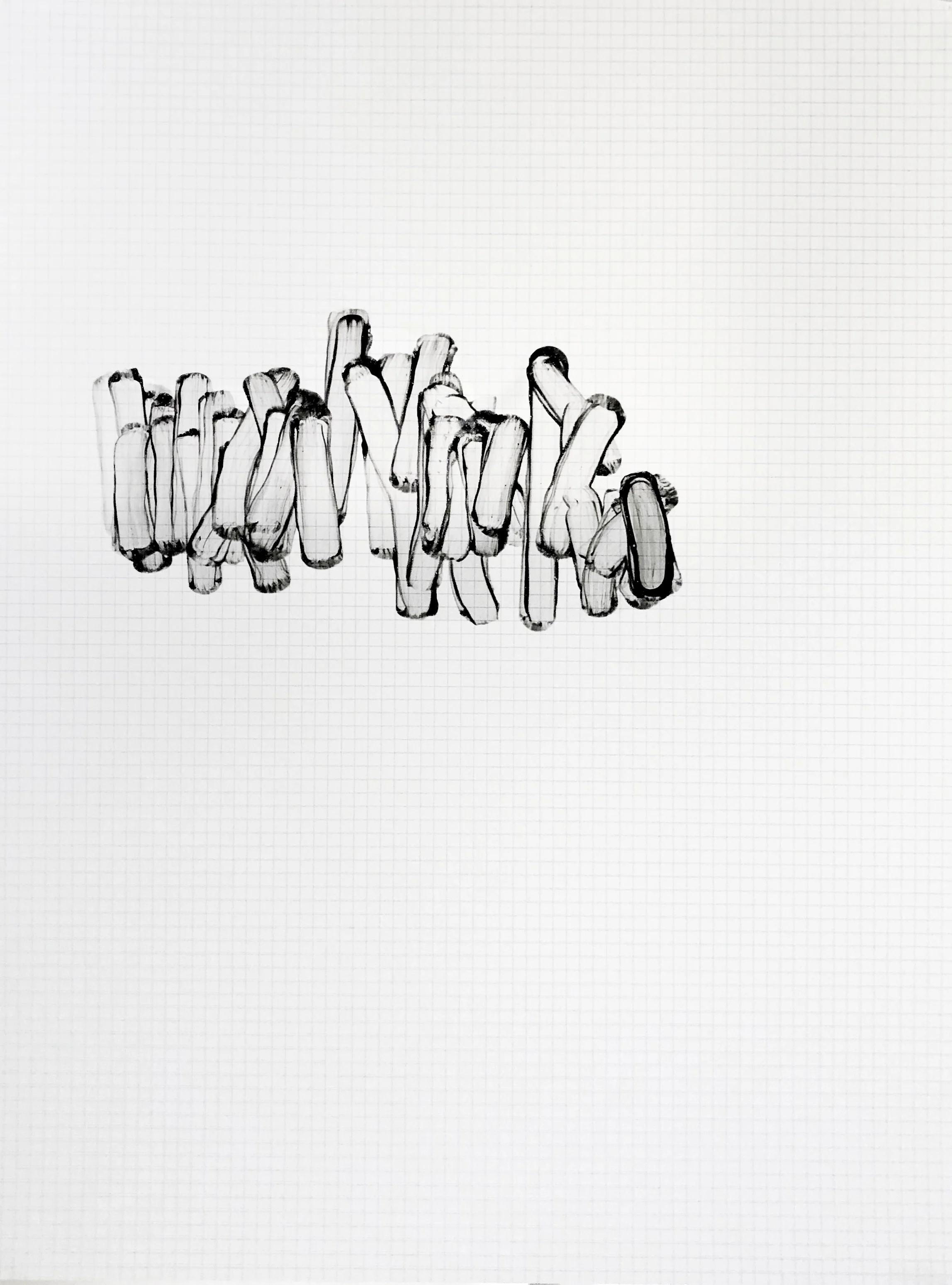 Sharon Louden, Flaps , 1998, Graphite and gel medium on gridded mylar, 24 x 18 inches unframed (61 x 45.7 cm)