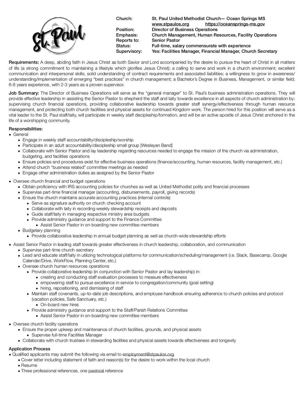 Employment Opportunities — St. Paul UMC