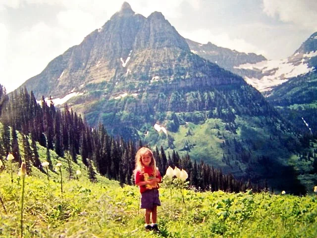 One of my favorite photos of one of my favorite travel companions - with beargrass and Bird Woman Falls - Glacier National Park, Mt '95 or so.