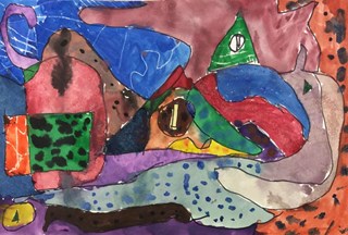 Abstract watercolor painting. Grade 7