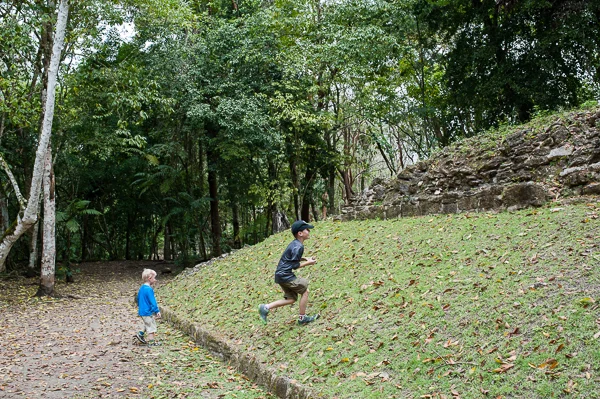Reis playing on the Mayan ball court. This ancient game involved putting a large rubber ball through stone hoops using only elbows and knees to keep it in the air. The losing team was sometimes sacrificed.