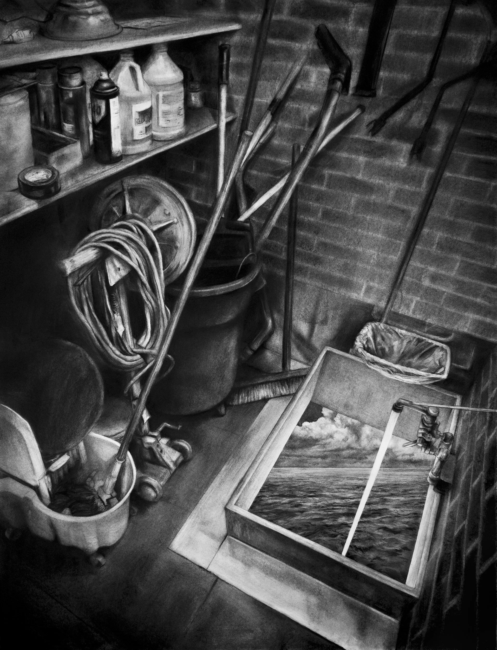"Displacement 11," charcoal, 36x48 inches, 2020