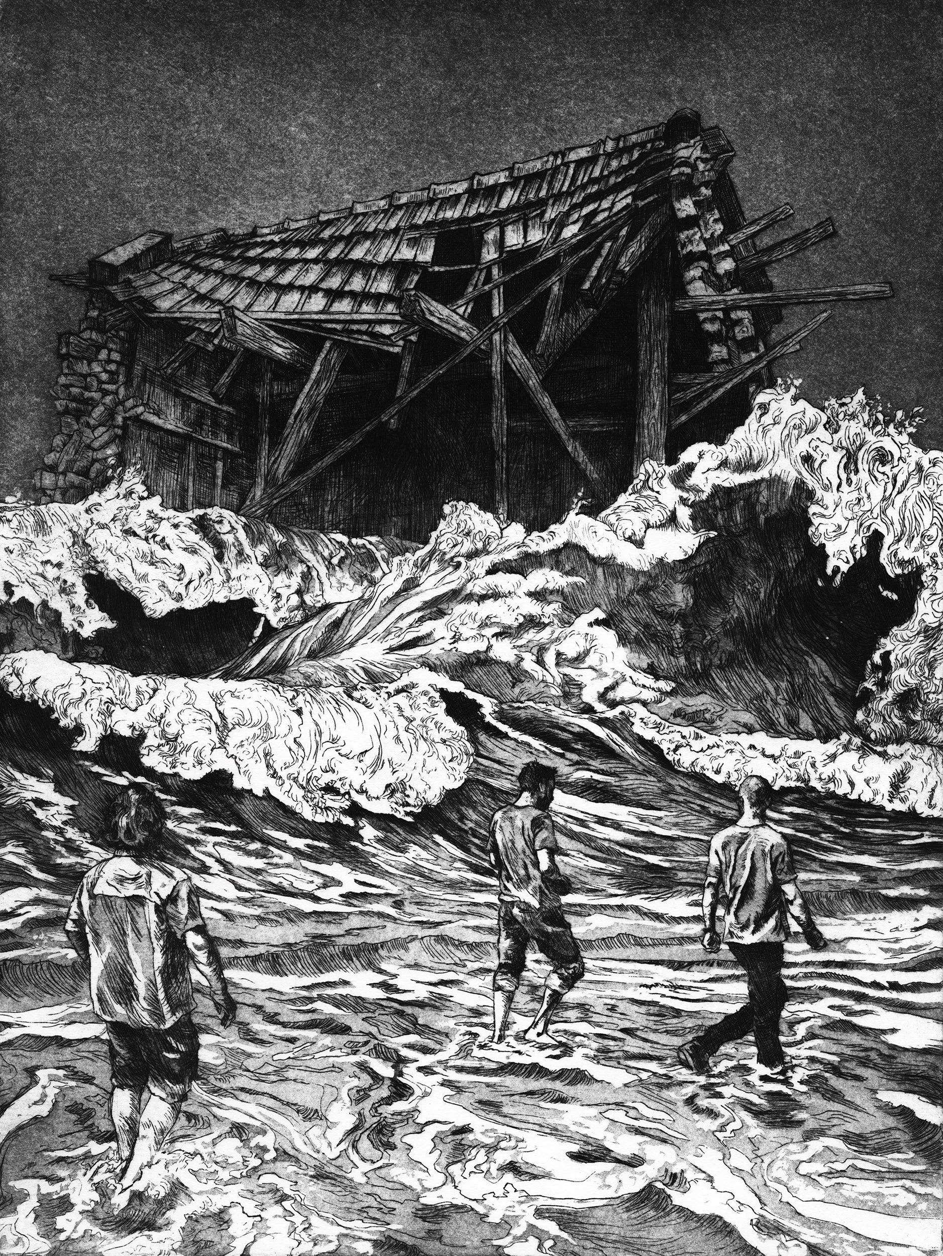 "Monument 1," etching and aquatint, 9x12 inches, 2021