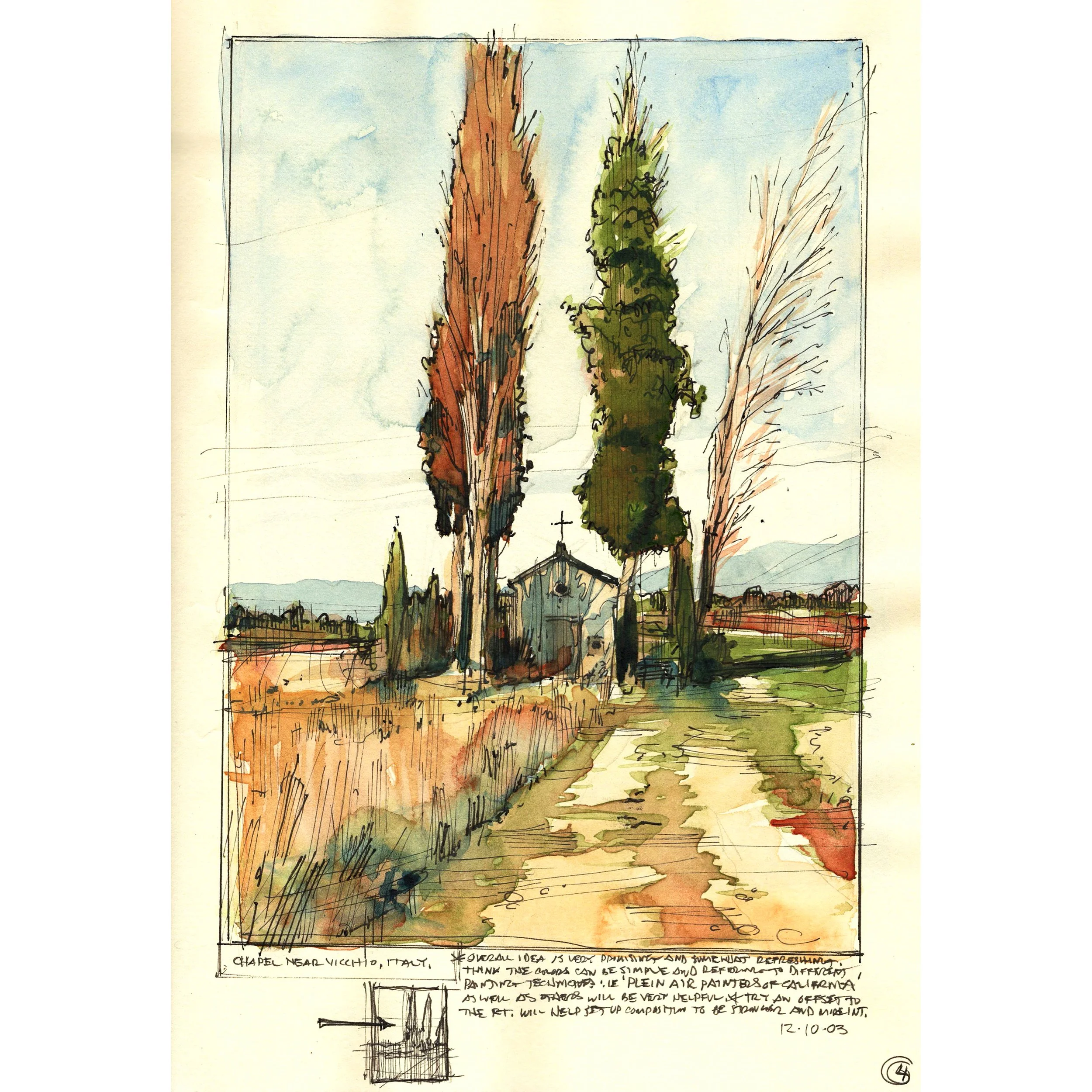TUSCAN ROAD/THREE CYPRESS' (STUDY FOR LARGE COMMISSION) 2003