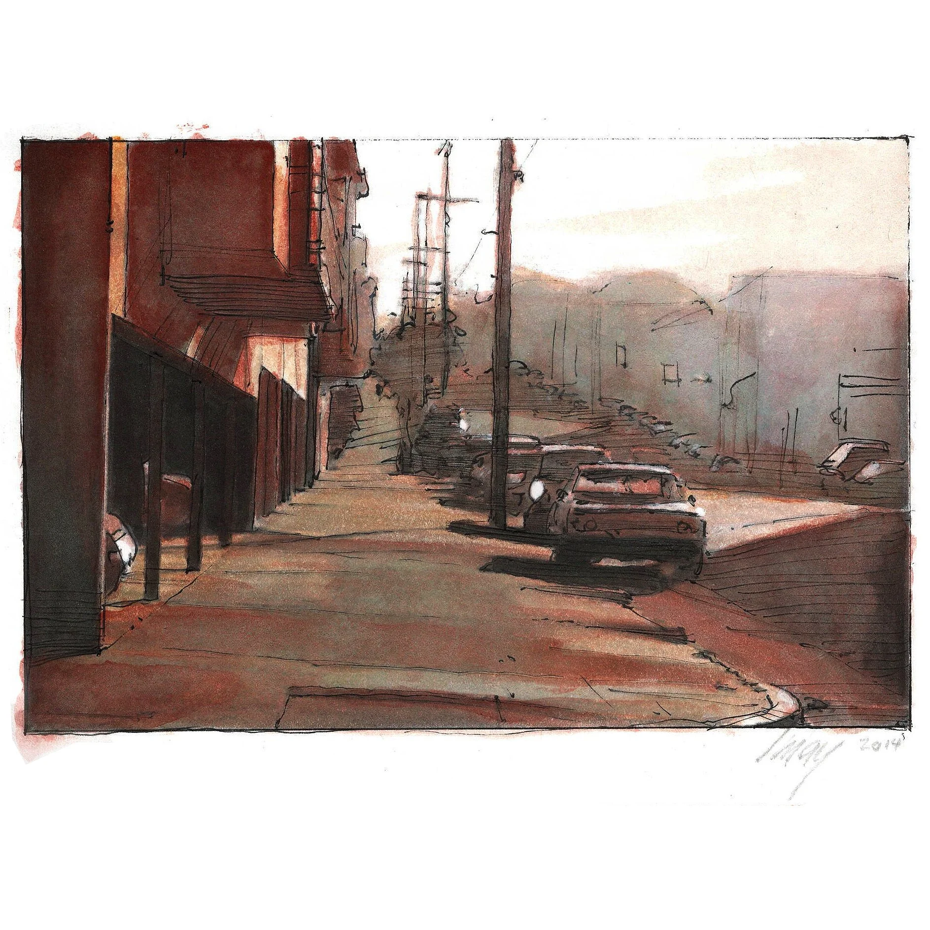 CLEMENT ST AT DUSK TOWARD OCEAN BEACH SF (MIXED MEDIA) 2014