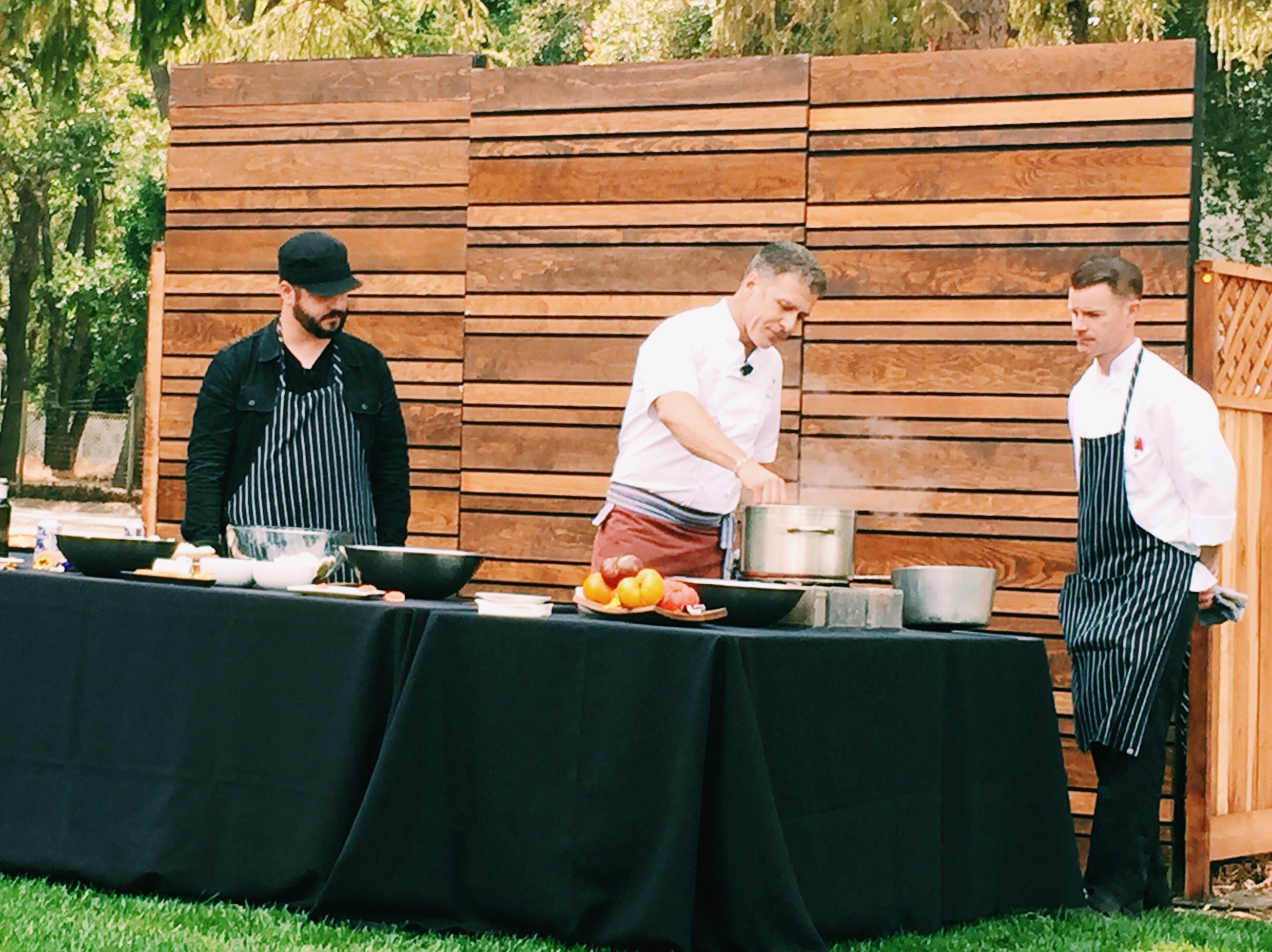 Chef Chiarello teaching the lead singer Chris of The Record Company how to make fresh mozzarella.