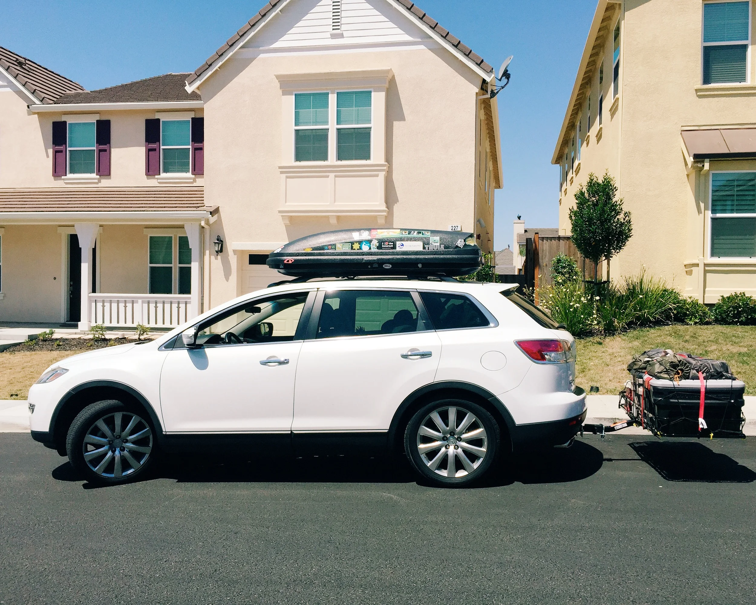 Our vehicle, affectinately called Great White, all packed and ready to go.