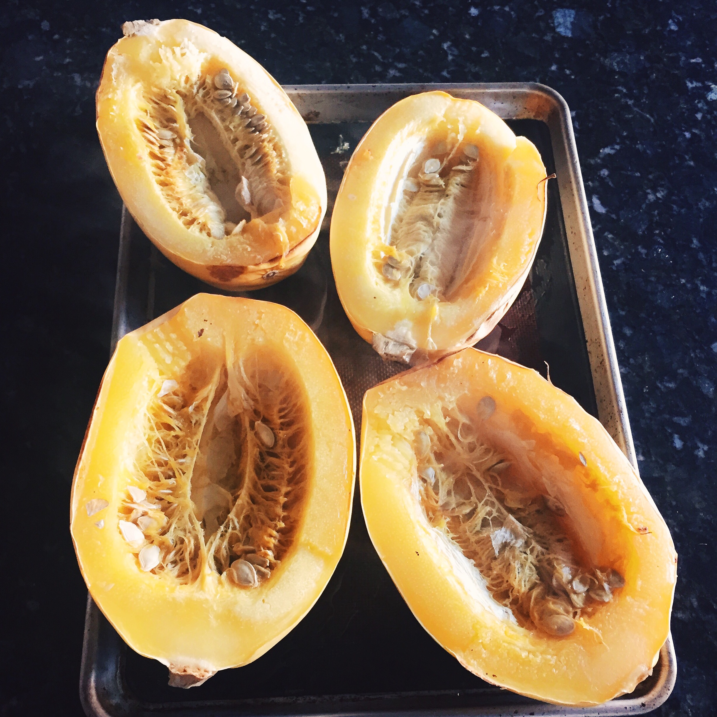 Roasted spaghetti squash at 375F for an hour
