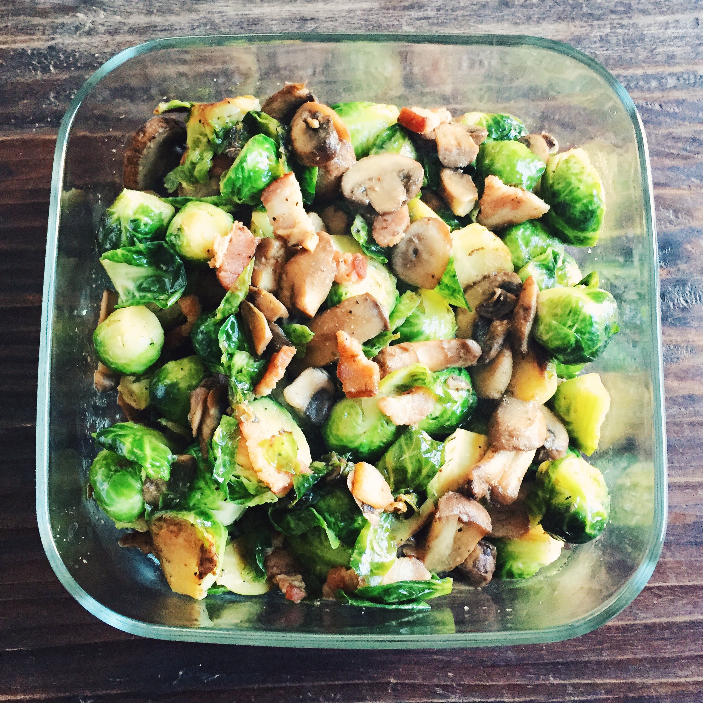 Brussels sprouts with bacon and mushroom. Recipe here