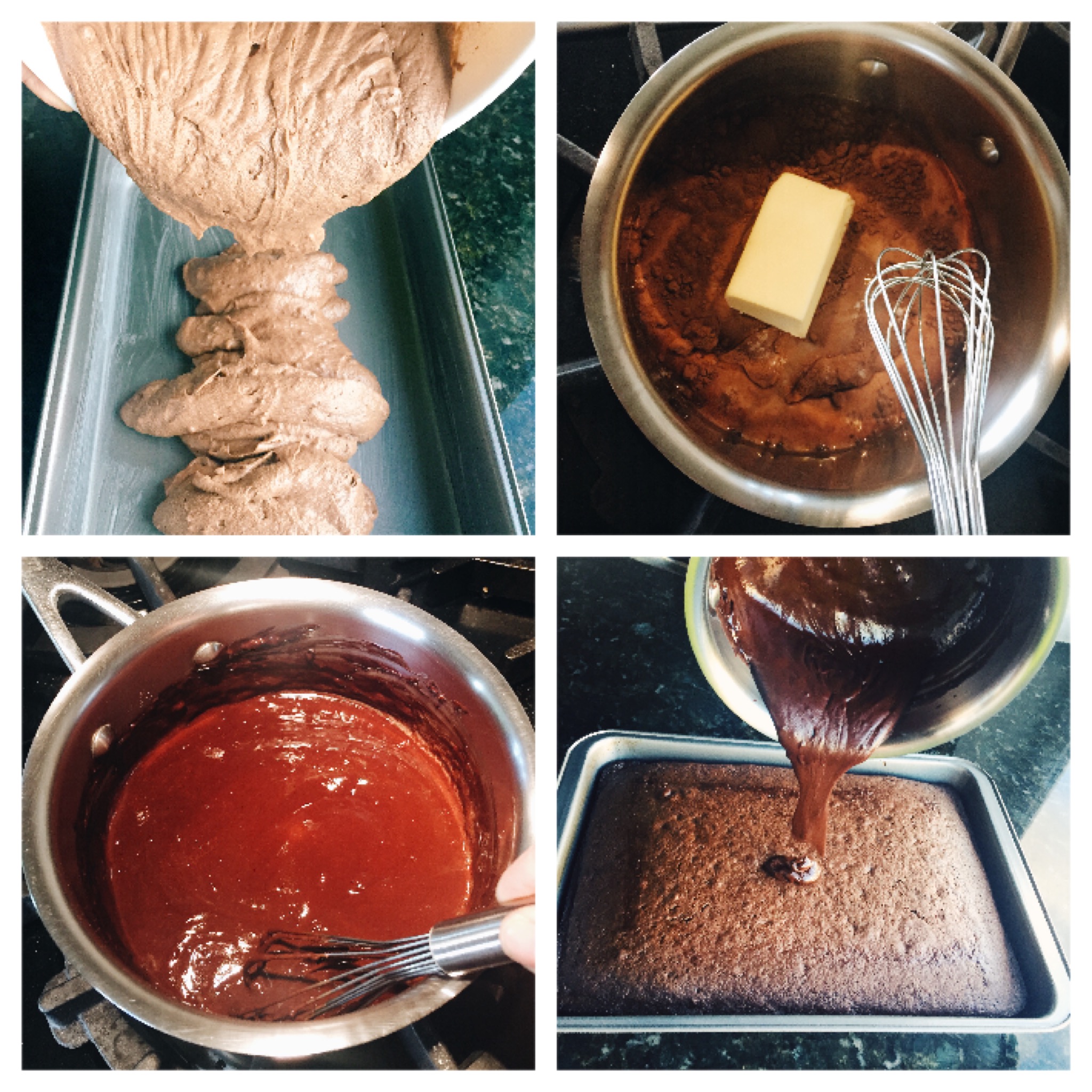 Prepare cake mix. For the chocolate frosting - 3 tbsp unsweetened cocoa, 3 tbsp of any milk, 1 1/2 tbsp butter, 2 tbsp sugar. Mix all ingredients in a saucepan at medium heat until homogeneous. Pour the frosting on the top of the cake and dig in!