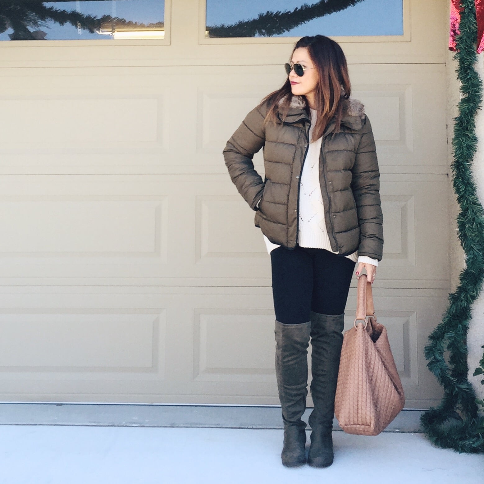Old Navy jacket (similar here ) - H&M sweater - Gap skinny pants - Shoedazzle OTK boots