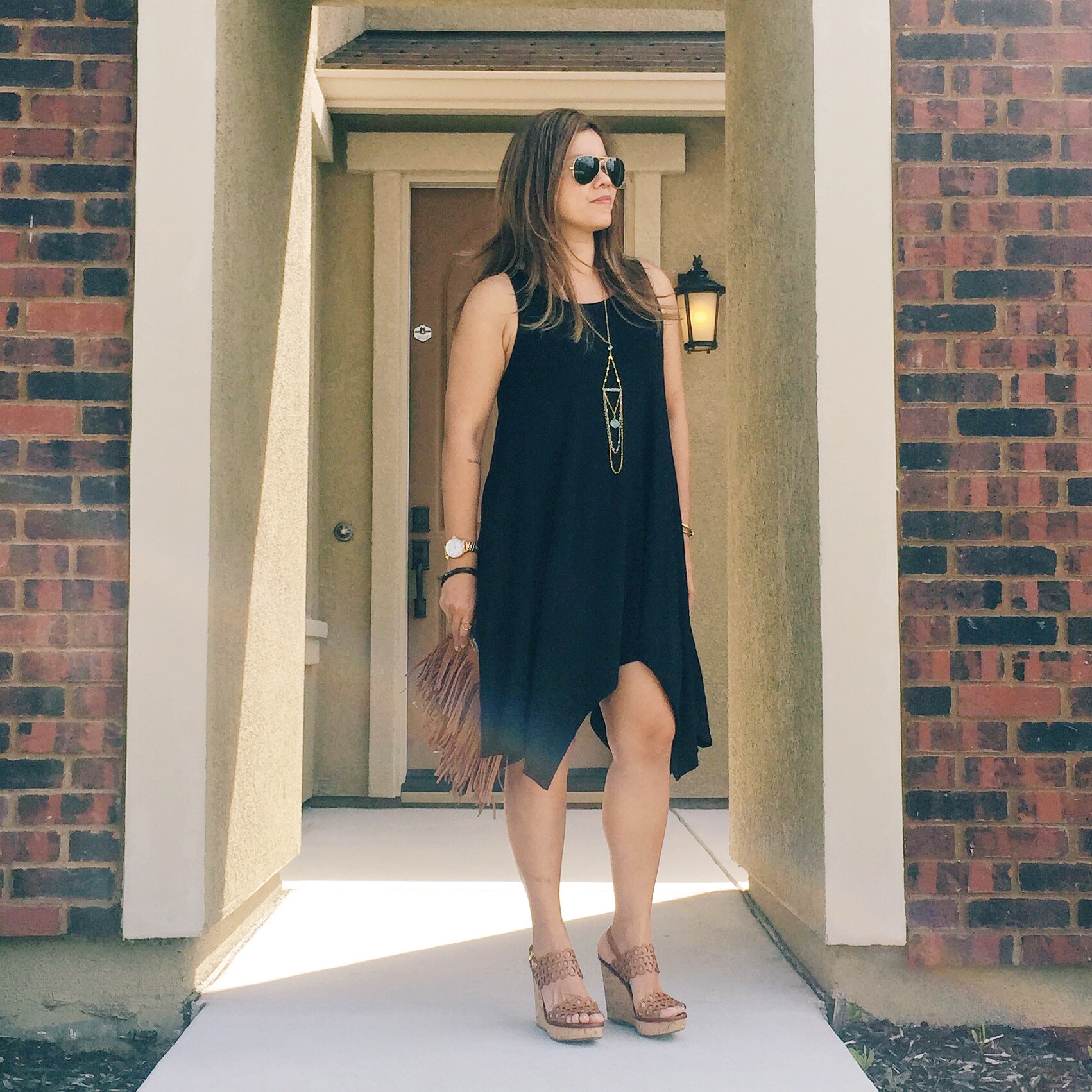 The date night look with La Vida solid jersey sleeveless dress / Necklace smilar here