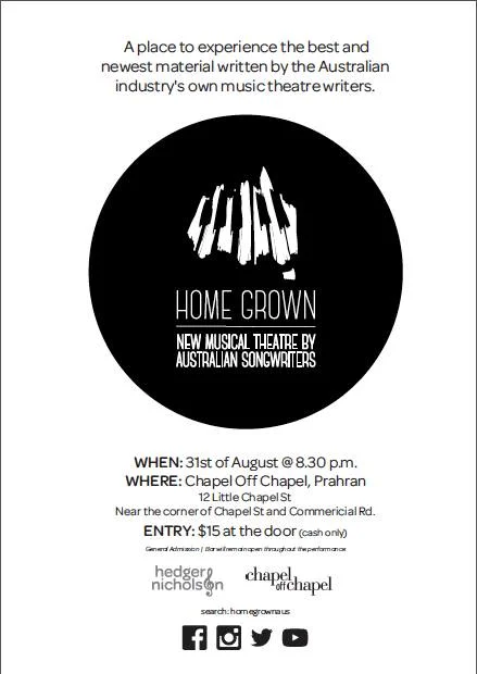 Home Grown concert poster, 31 August at Chapel Off Chapel