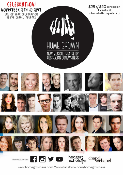 Home Grown Celebration concert lineup, 8 November at Chapel Off Chapel
