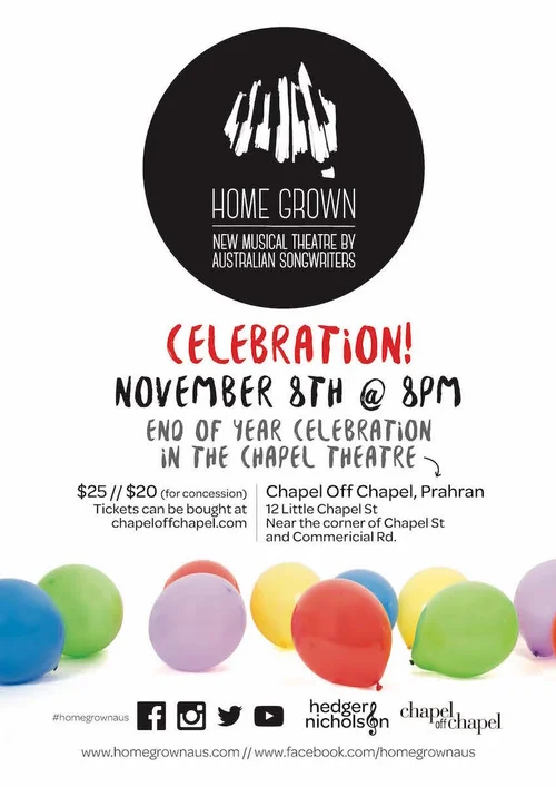 Home Grown Celebration concert poster, 8 November at Chapel Off Chapel