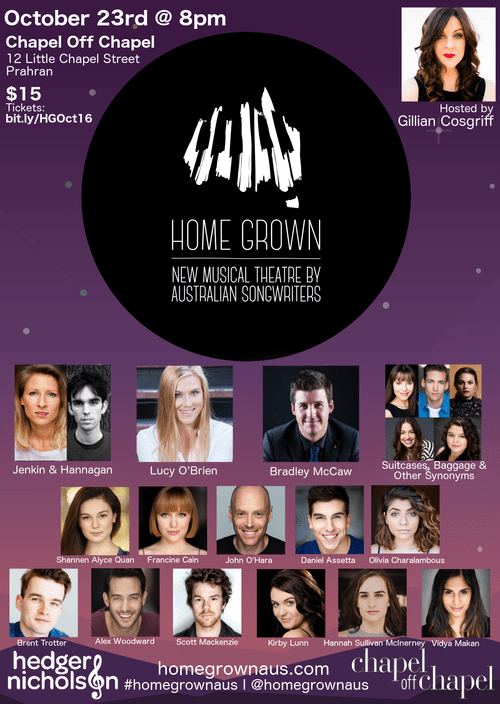 Home Grown October Edition concert poster, 23 October at Chapel Off Chapel, hosted by Gillian Cosgriff