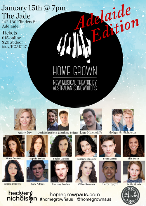 Home Grown Adelaide Edition performer lineup, 15 January at The Jade
